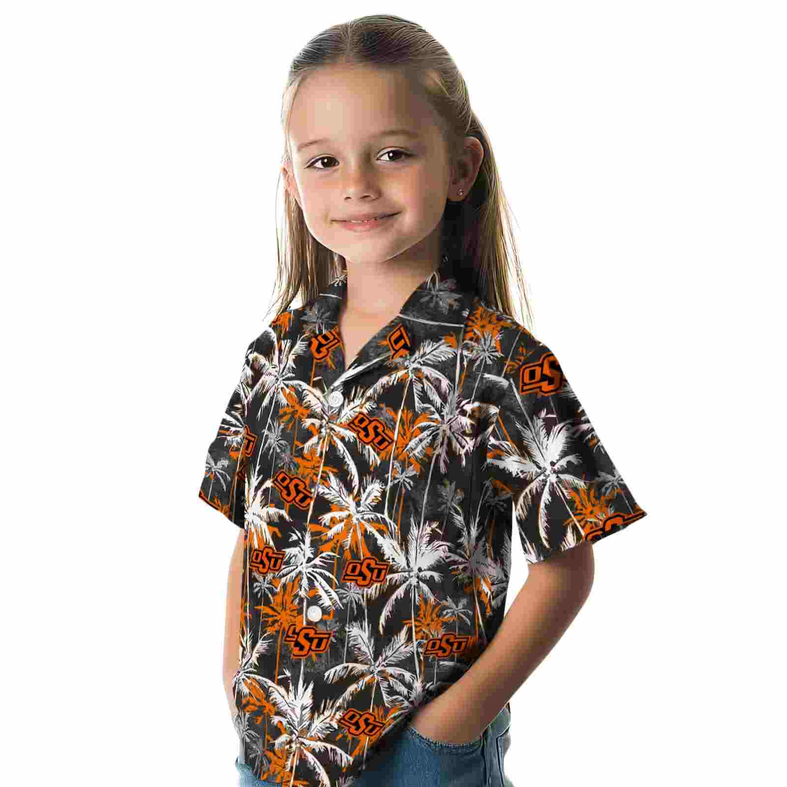 oklahoma state cowboys palm pattern orange black hawaiian shirt premium grade