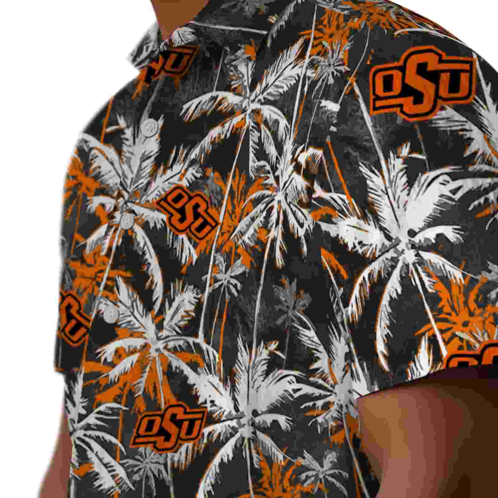 oklahoma state cowboys palm pattern orange black hawaiian shirt trendy