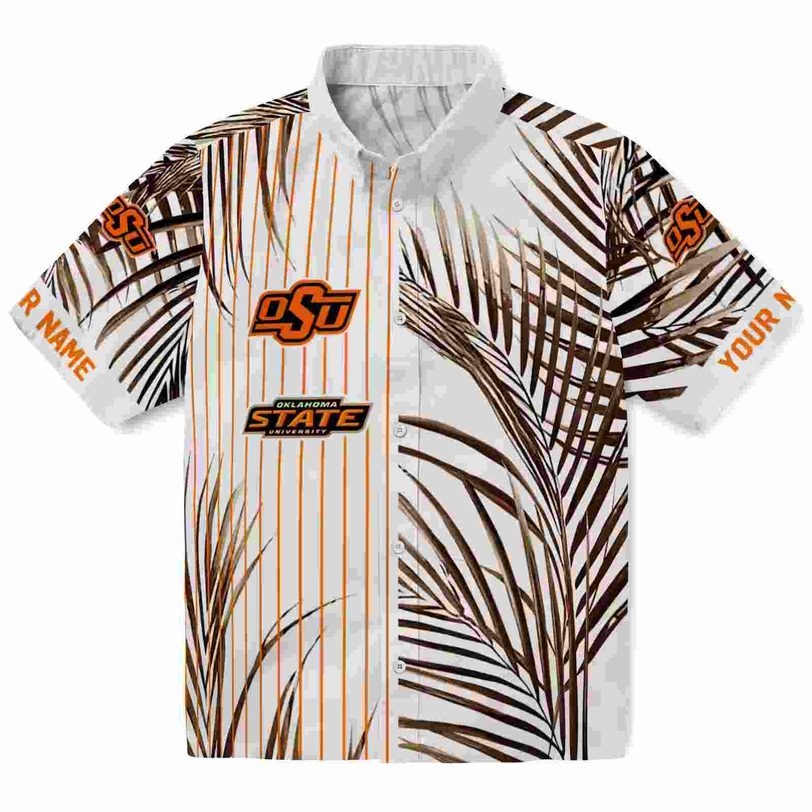 Oklahoma State Cowboys Palm Stripes Orange Black White Hawaiian Shirt