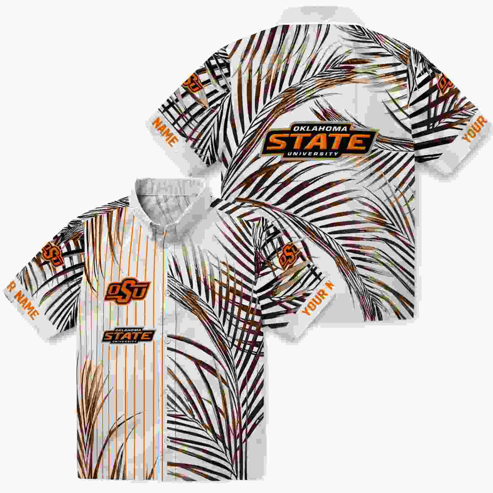 oklahoma state cowboys palm stripes orange black white hawaiian shirt high quality