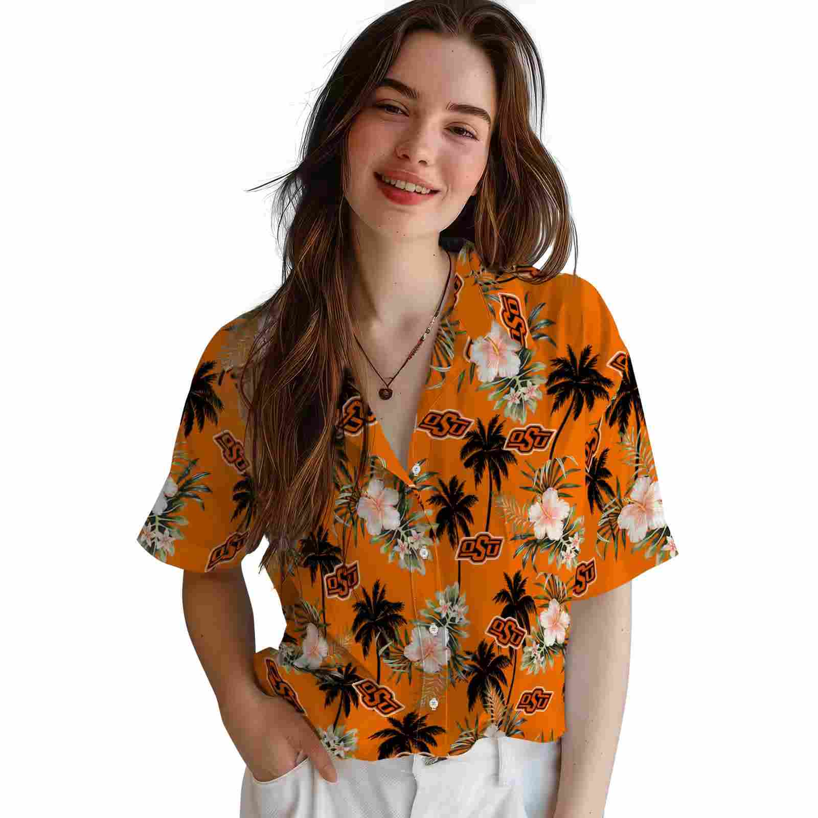 oklahoma state cowboys palm tree flower orange hawaiian shirt latest model