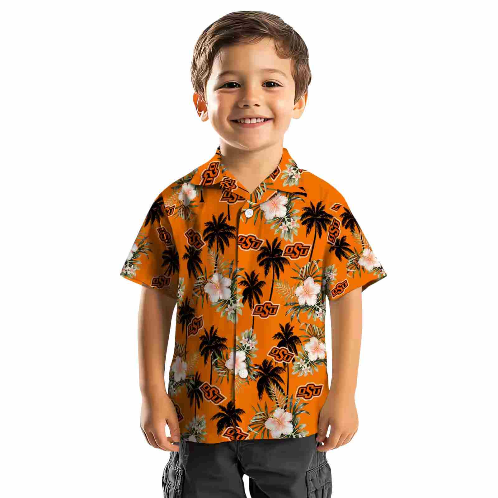 oklahoma state cowboys palm tree flower orange hawaiian shirt top rated