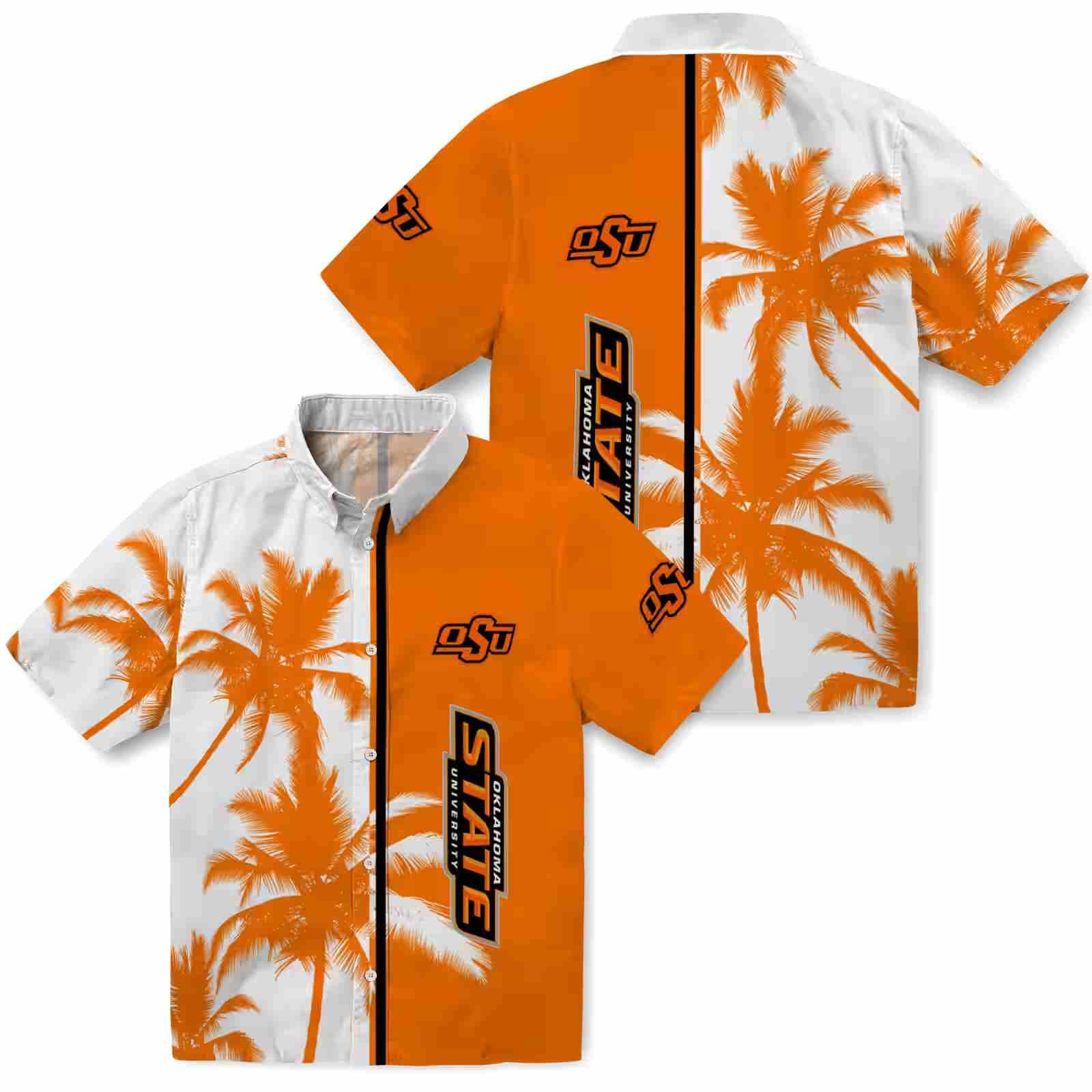 oklahoma state cowboys palm trees orange white hawaiian shirt high quality