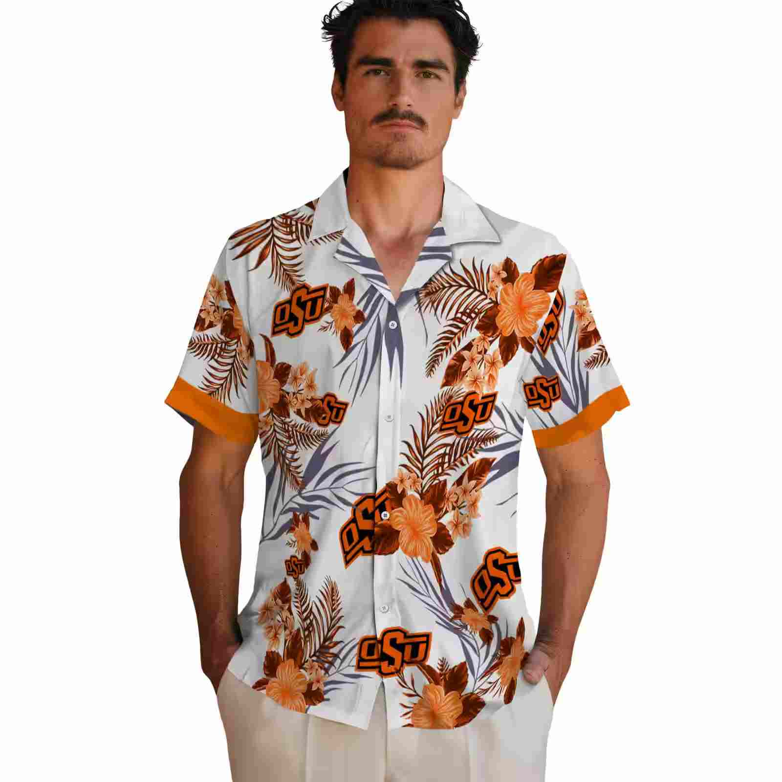 oklahoma state cowboys patriotic hibiscus design orange white hawaiian shirt fashion forward