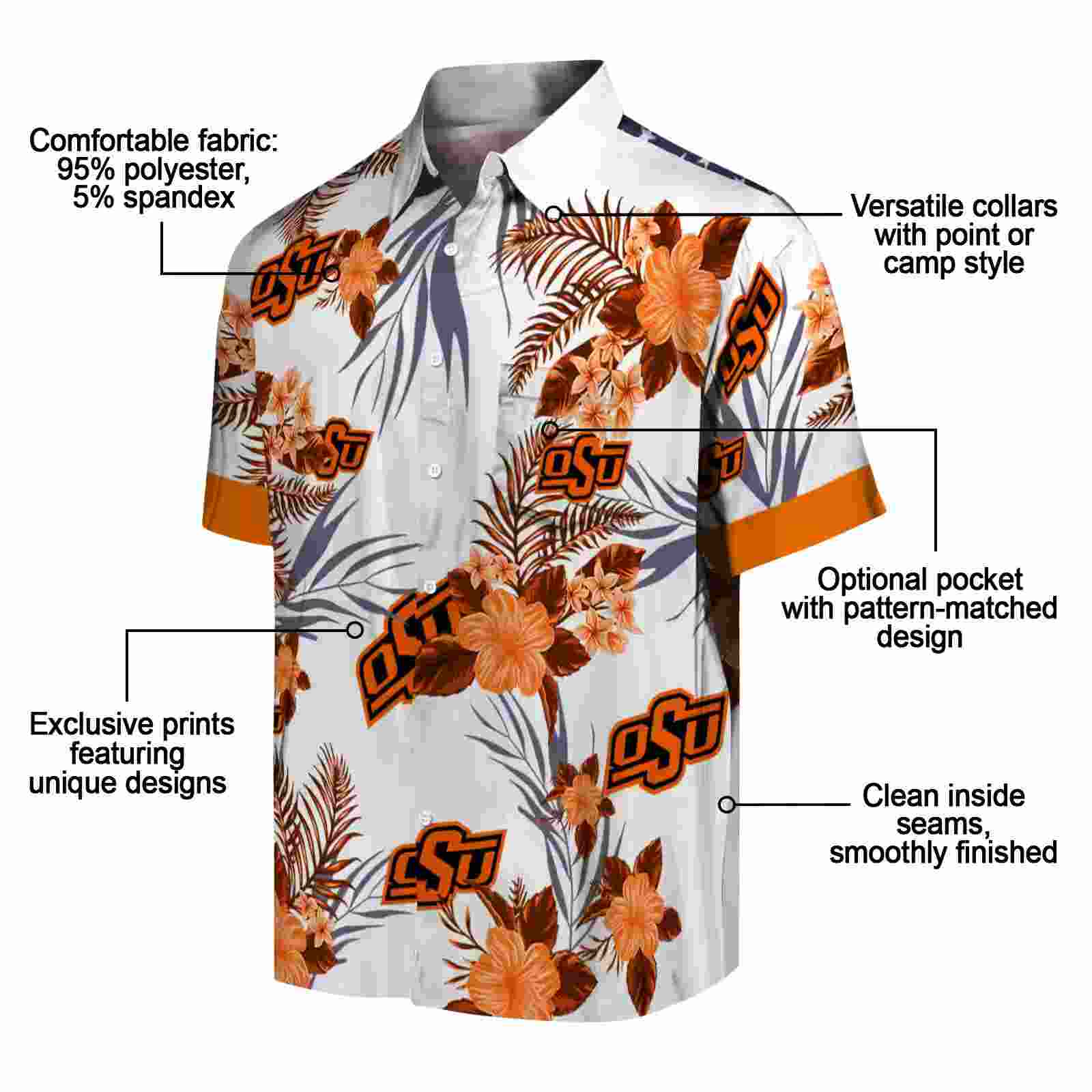 oklahoma state cowboys patriotic hibiscus design orange white hawaiian shirt new arrival