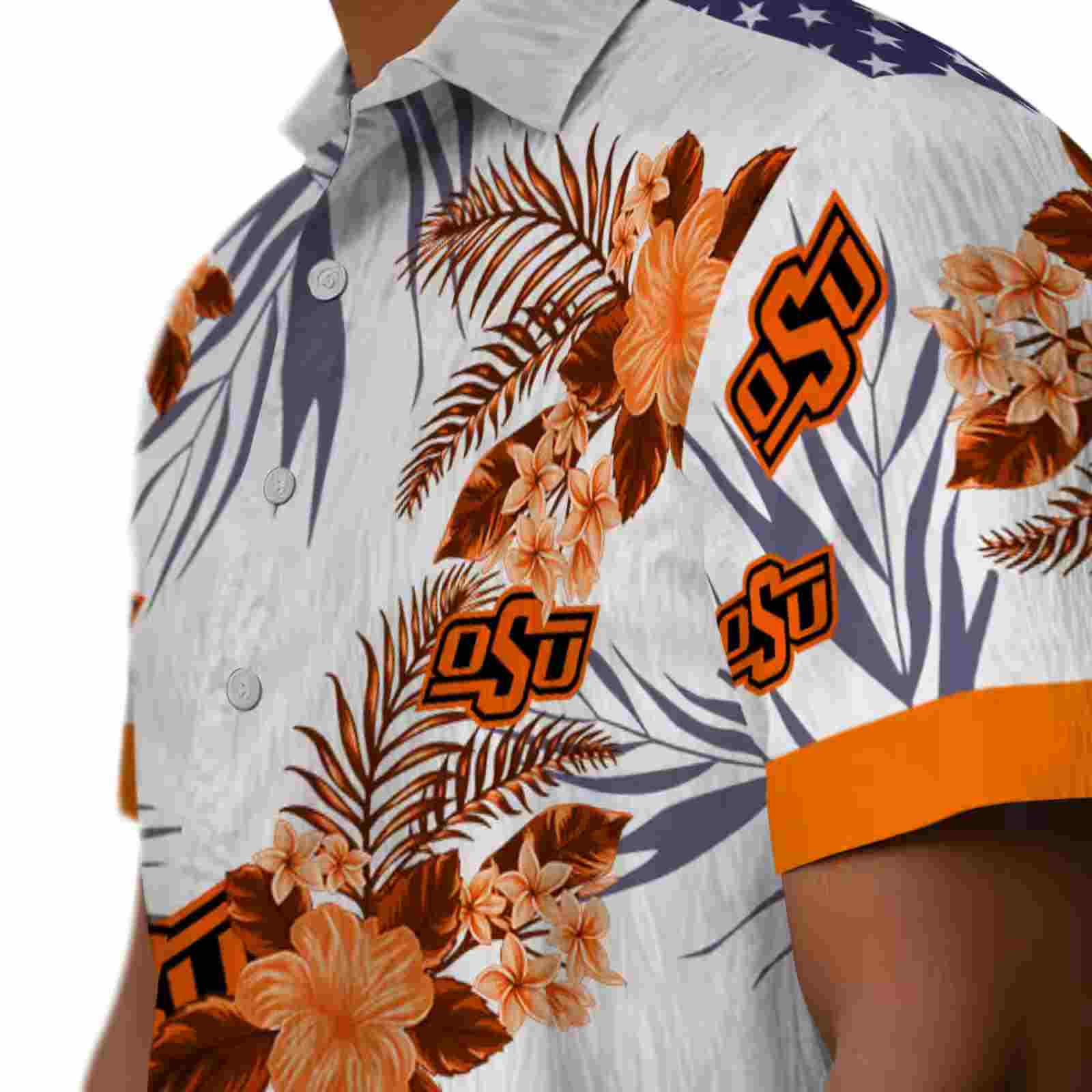 oklahoma state cowboys patriotic hibiscus design orange white hawaiian shirt trendy