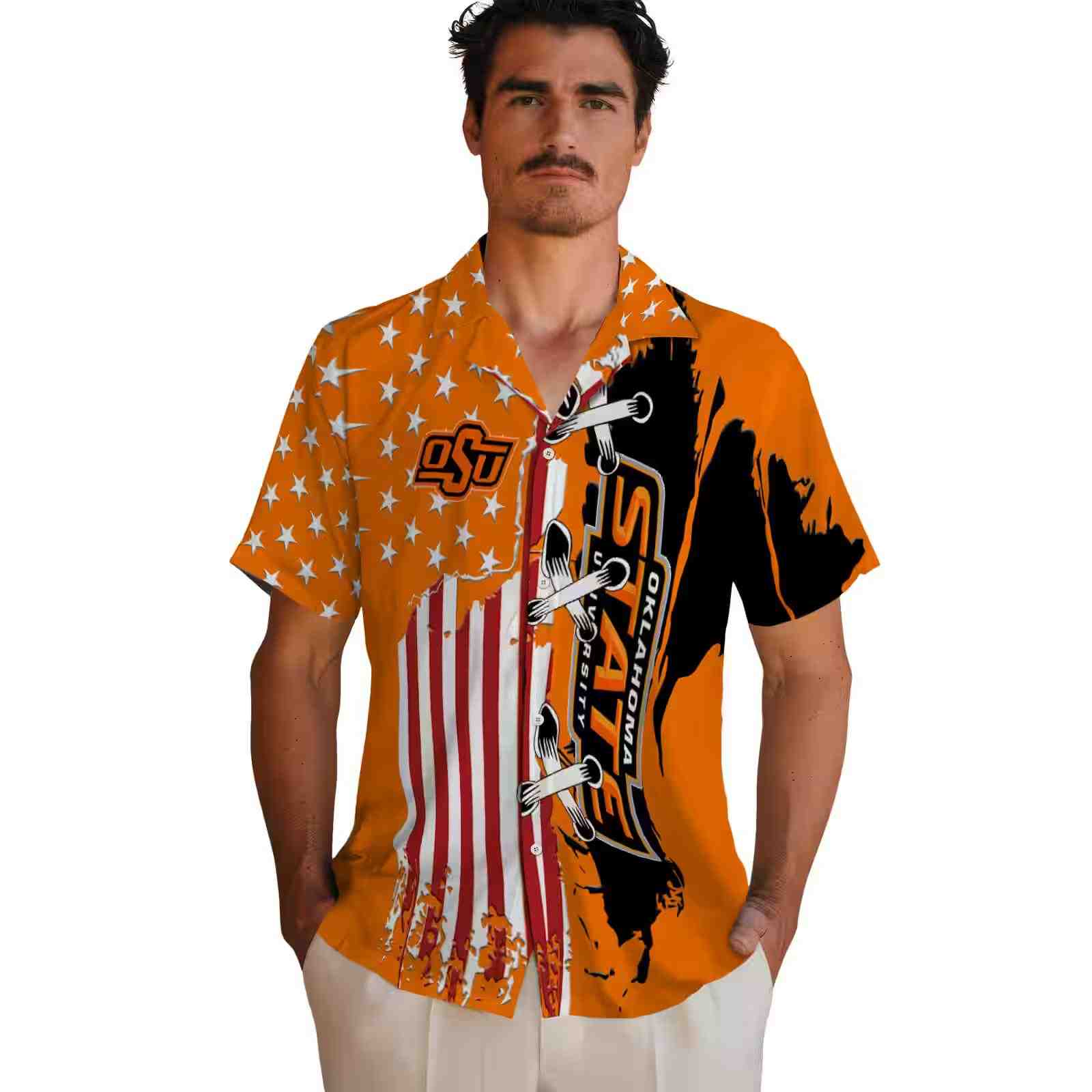 oklahoma state cowboys stitched flag orange hawaiian shirt fashion forward