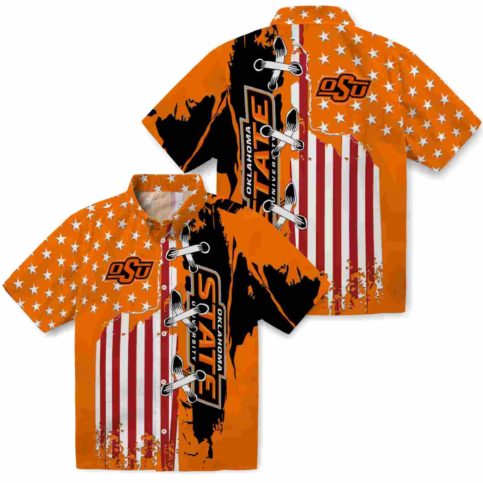 oklahoma state cowboys stitched flag orange hawaiian shirt high quality