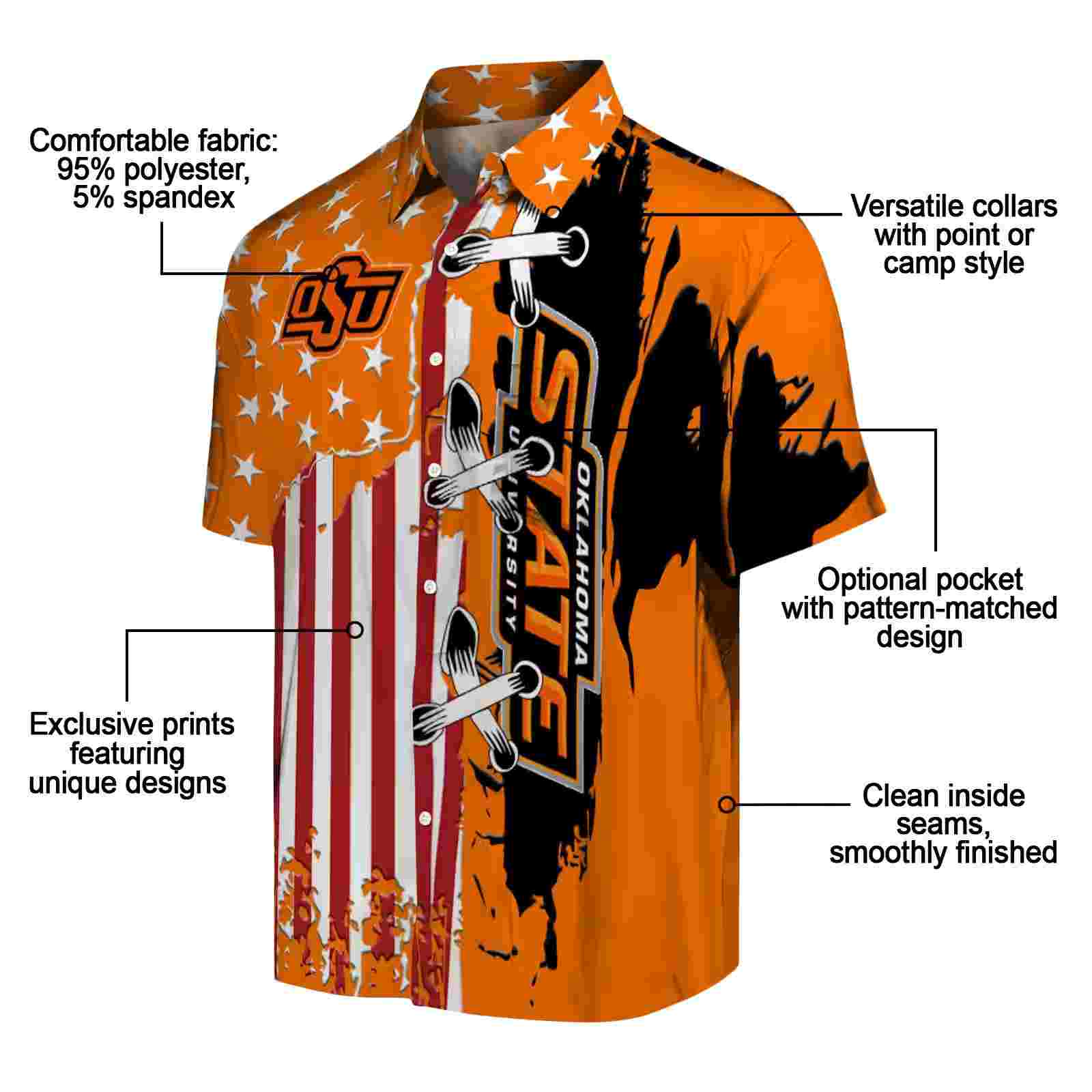 oklahoma state cowboys stitched flag orange hawaiian shirt new arrival