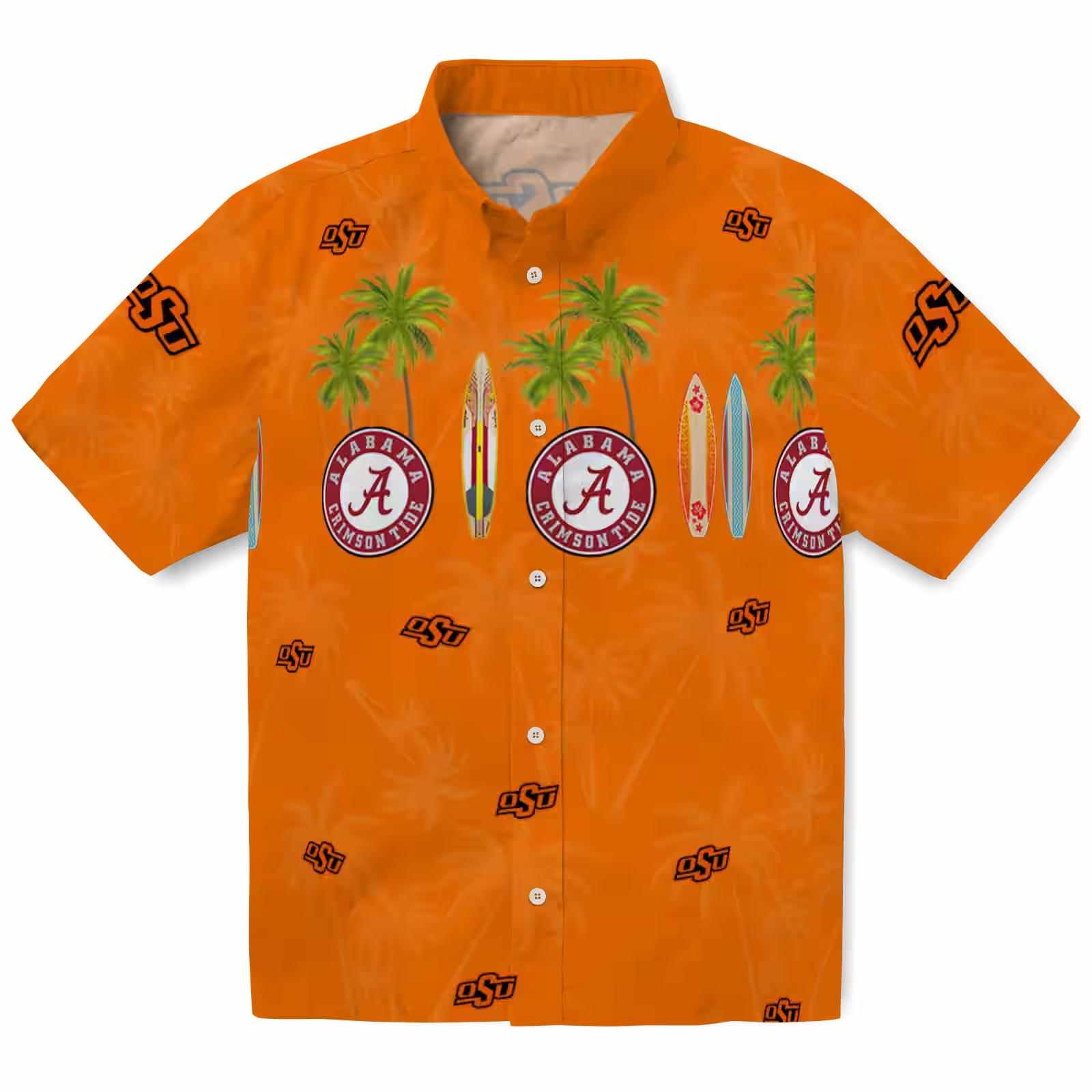 Oklahoma State Cowboys Surfboard Palm Orange Hawaiian Shirt