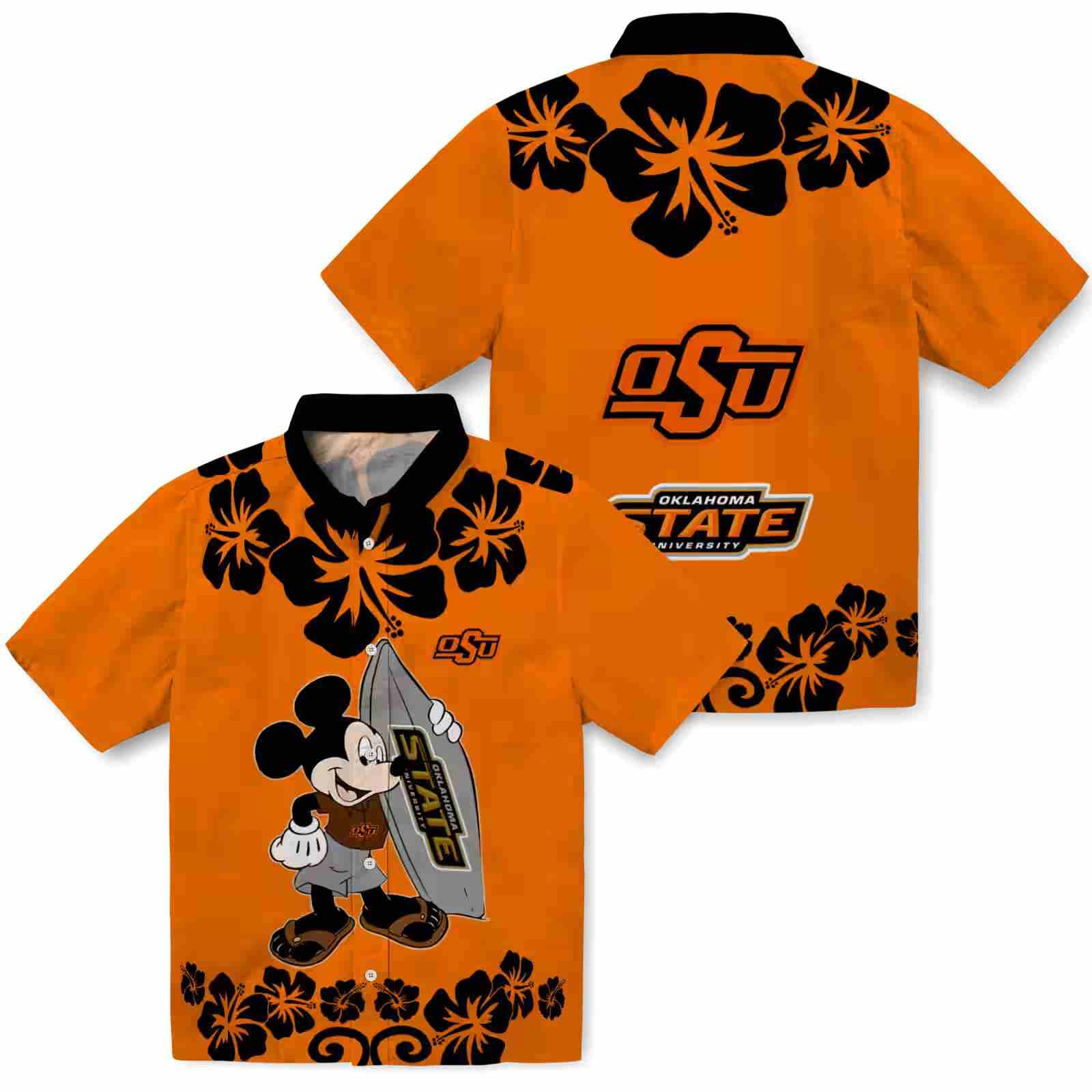 oklahoma state cowboys surfing mickey orange hawaiian shirt high quality