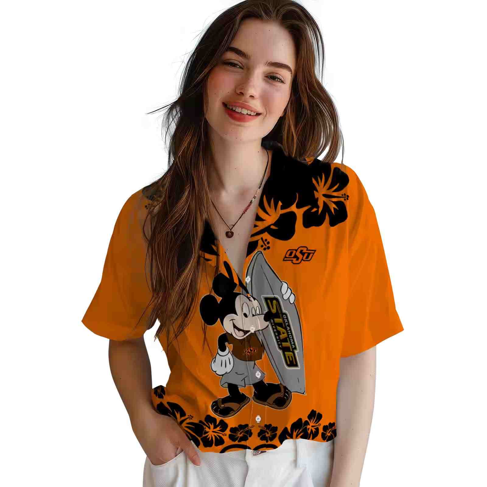 oklahoma state cowboys surfing mickey orange hawaiian shirt latest model