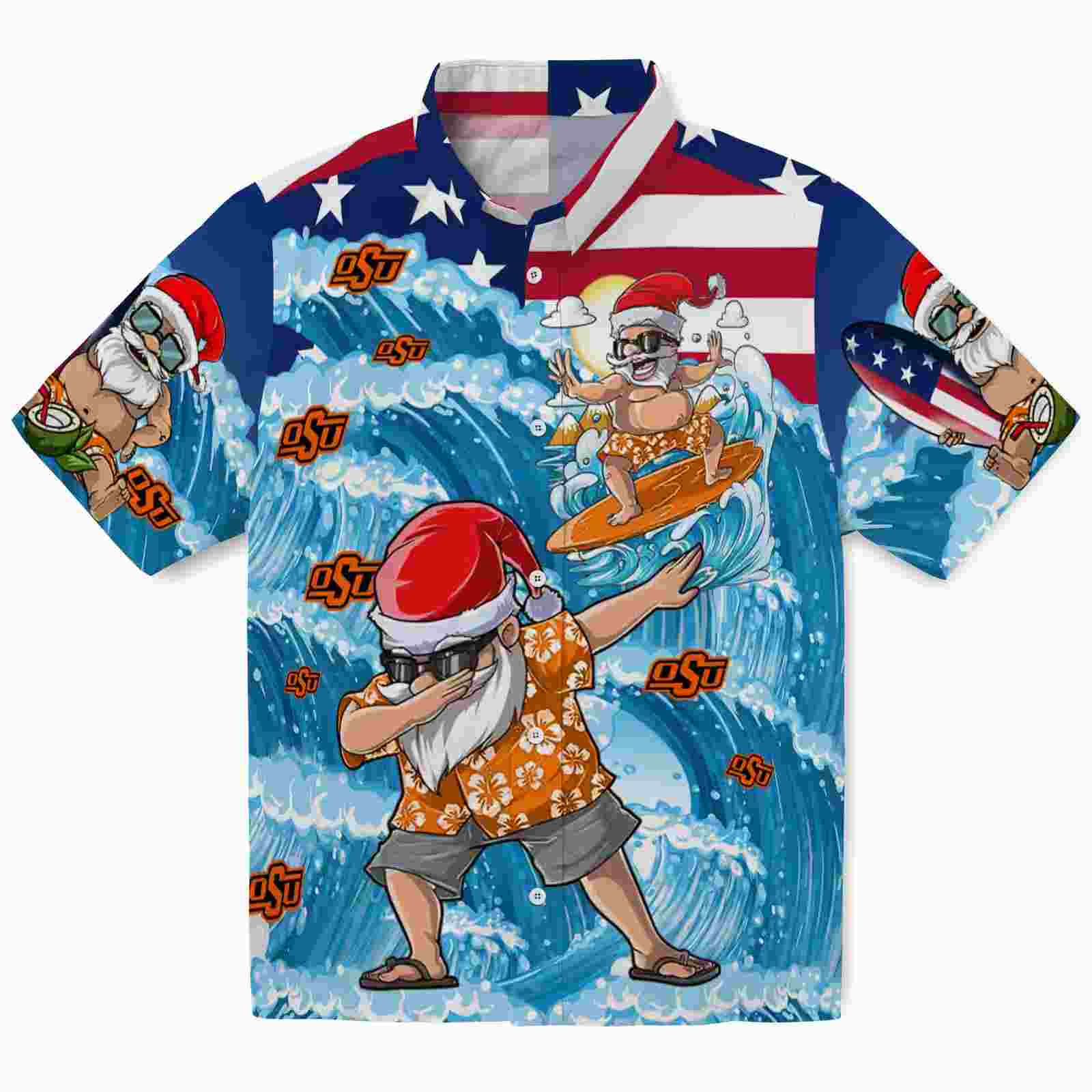 Oklahoma State Cowboys Surfing Santa Blue Hawaiian Shirt