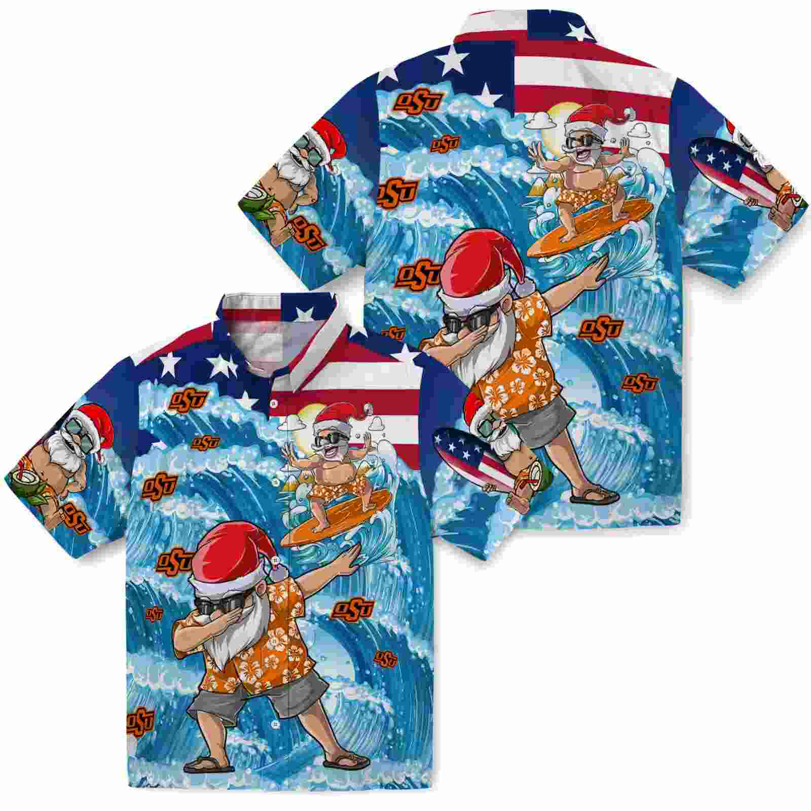 oklahoma state cowboys surfing santa blue hawaiian shirt high quality