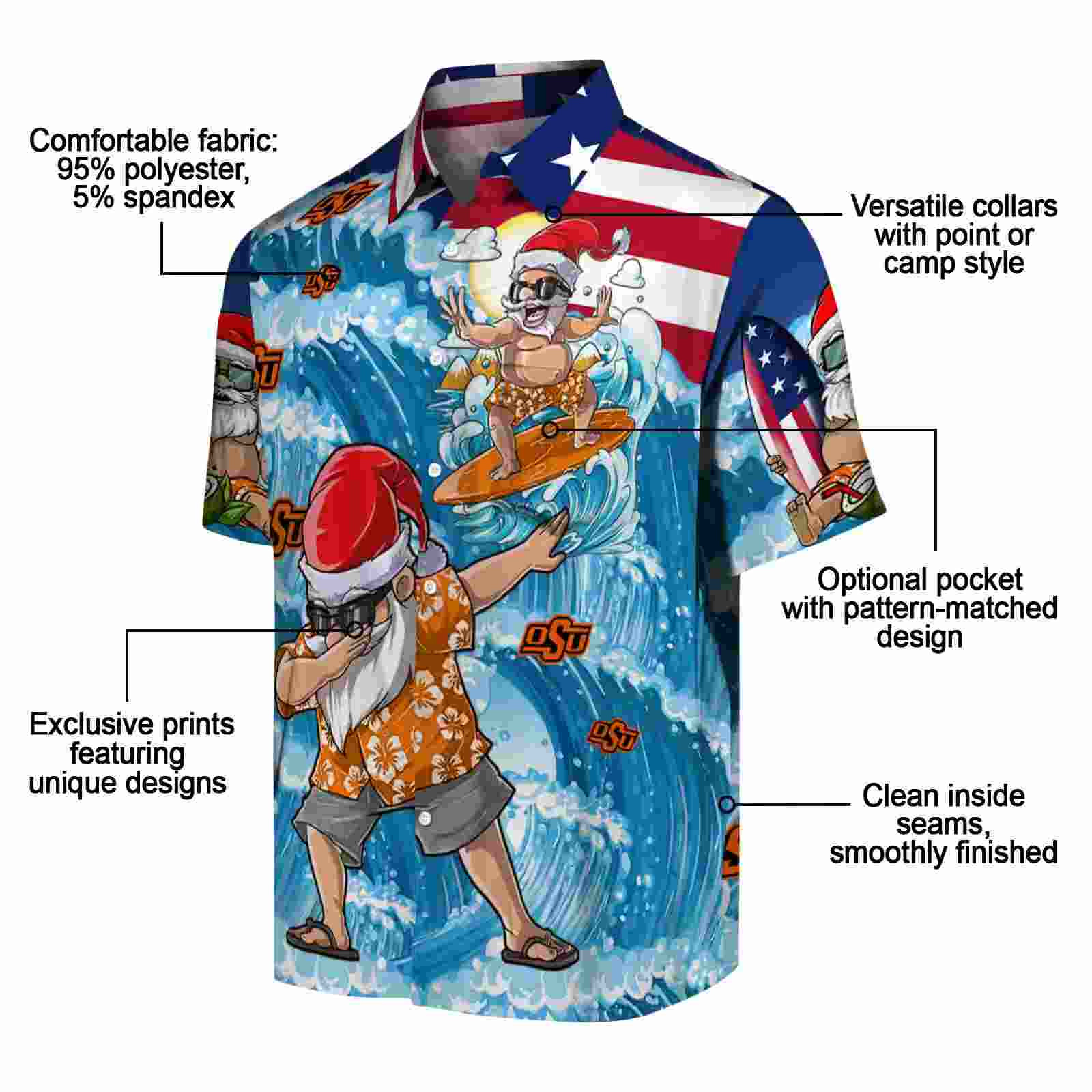 oklahoma state cowboys surfing santa blue hawaiian shirt new arrival