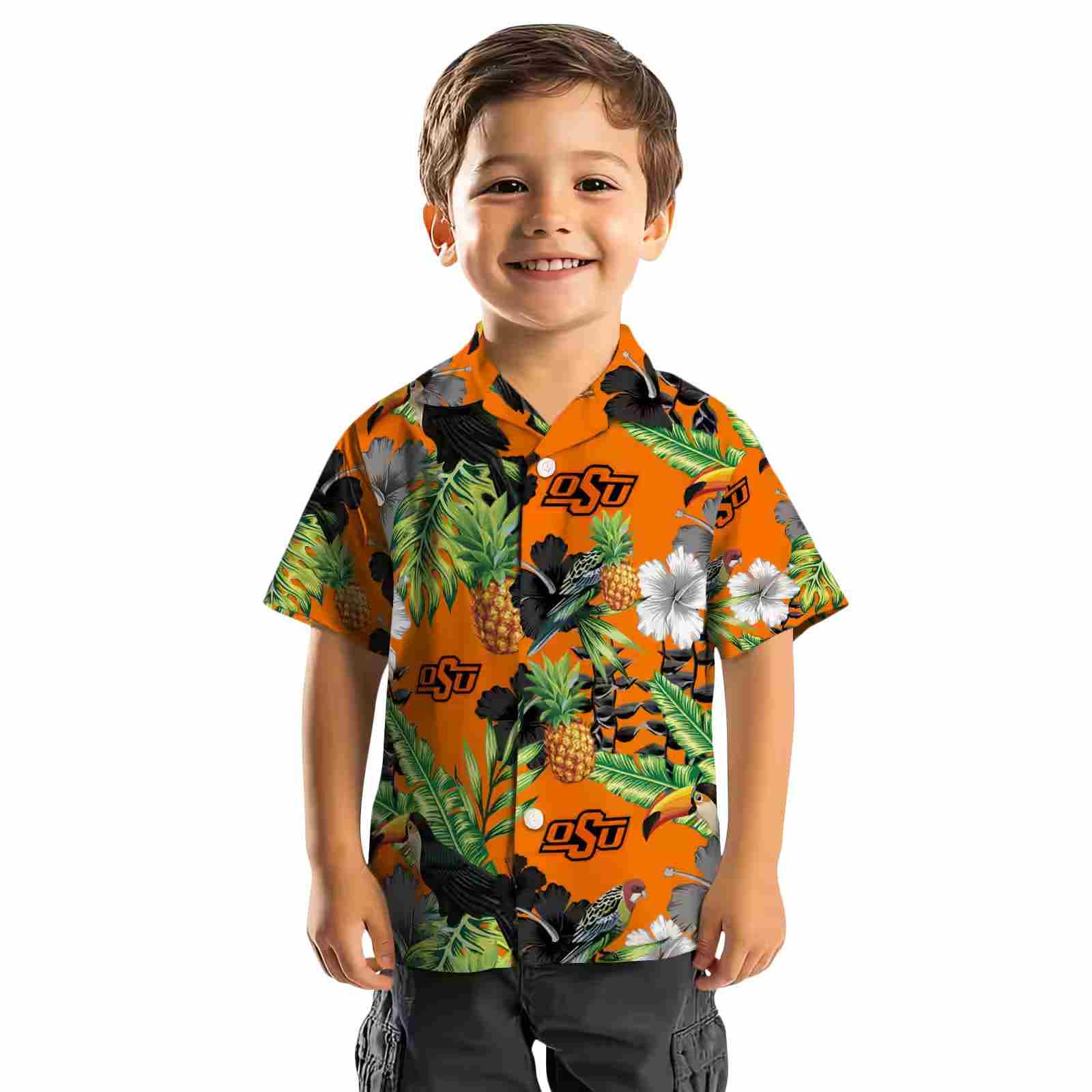 oklahoma state cowboys toucan hibiscus pineapple orange green hawaiian shirt top rated