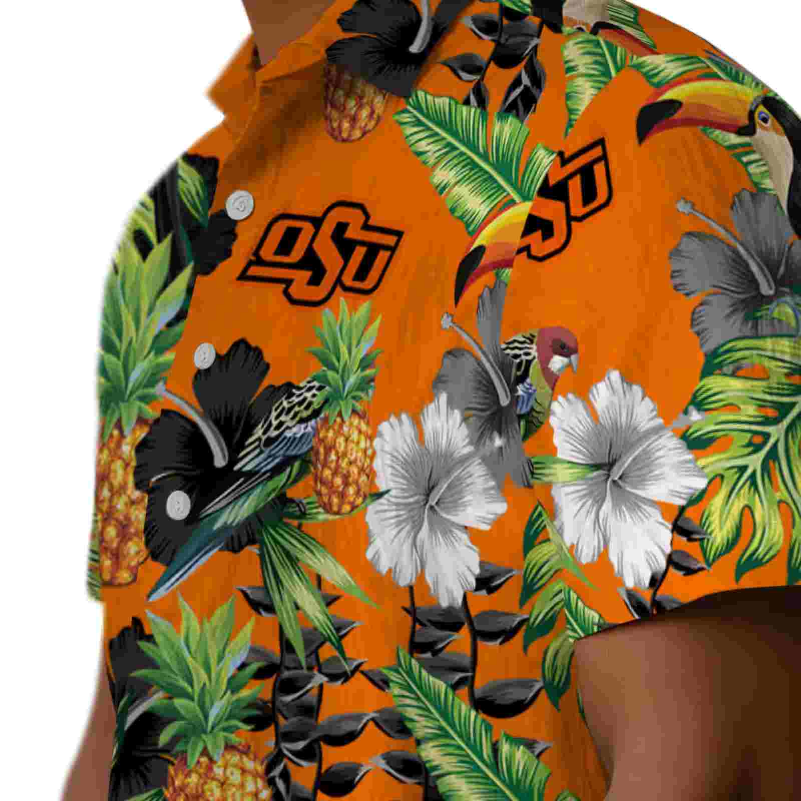 oklahoma state cowboys toucan hibiscus pineapple orange green hawaiian shirt trendy