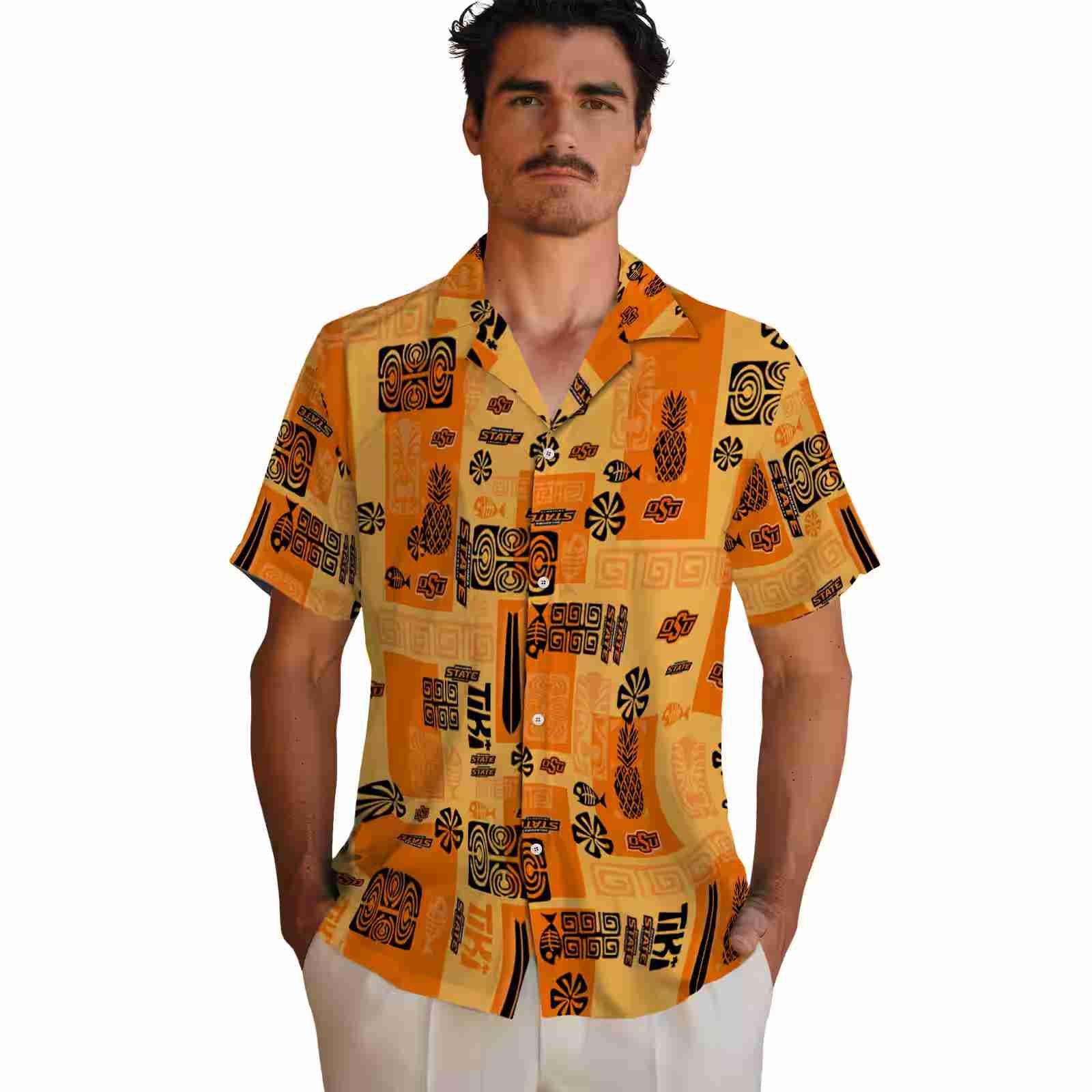 oklahoma state cowboys tribal symbols orange hawaiian shirt fashion forward