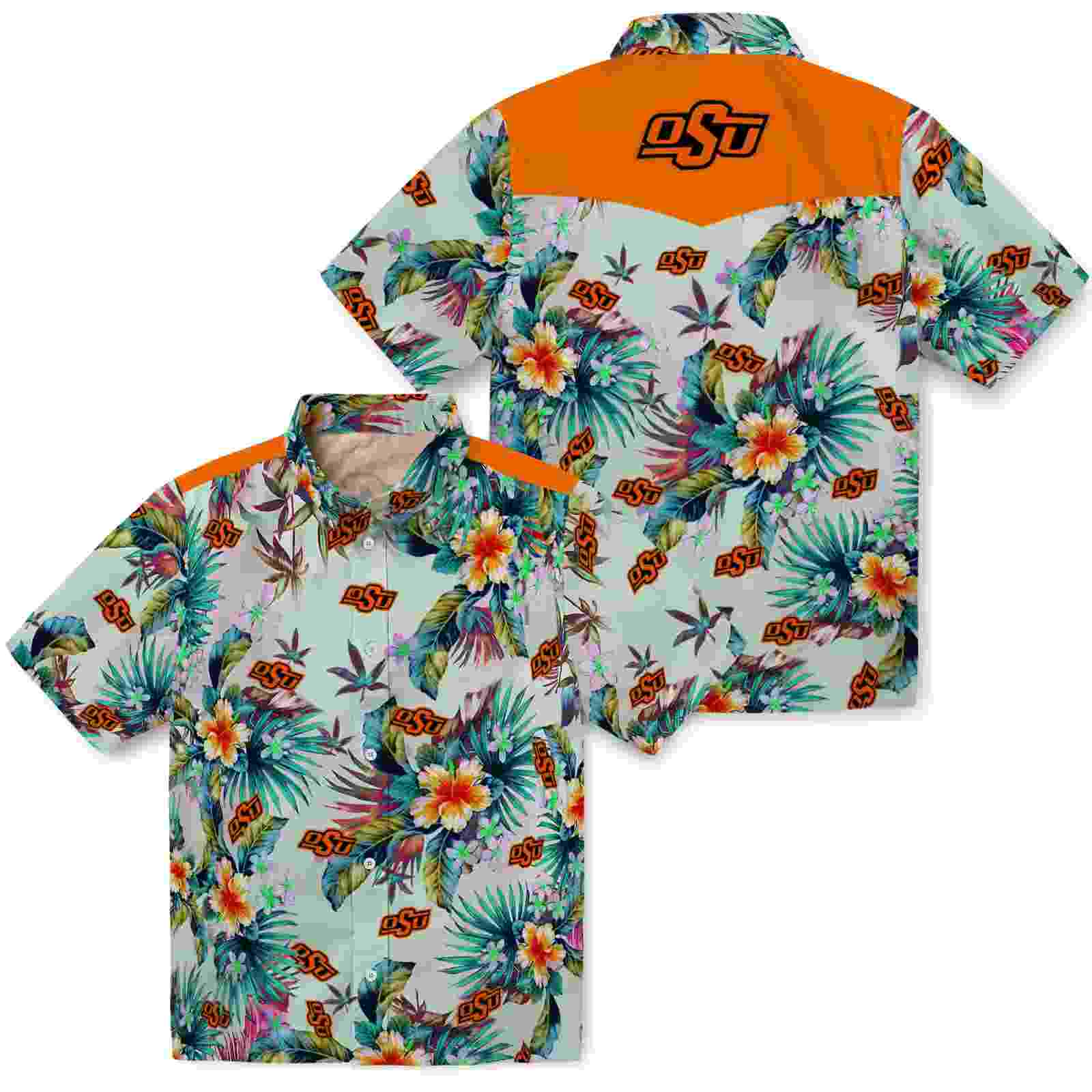 oklahoma state cowboys tropical foliage green hawaiian shirt high quality