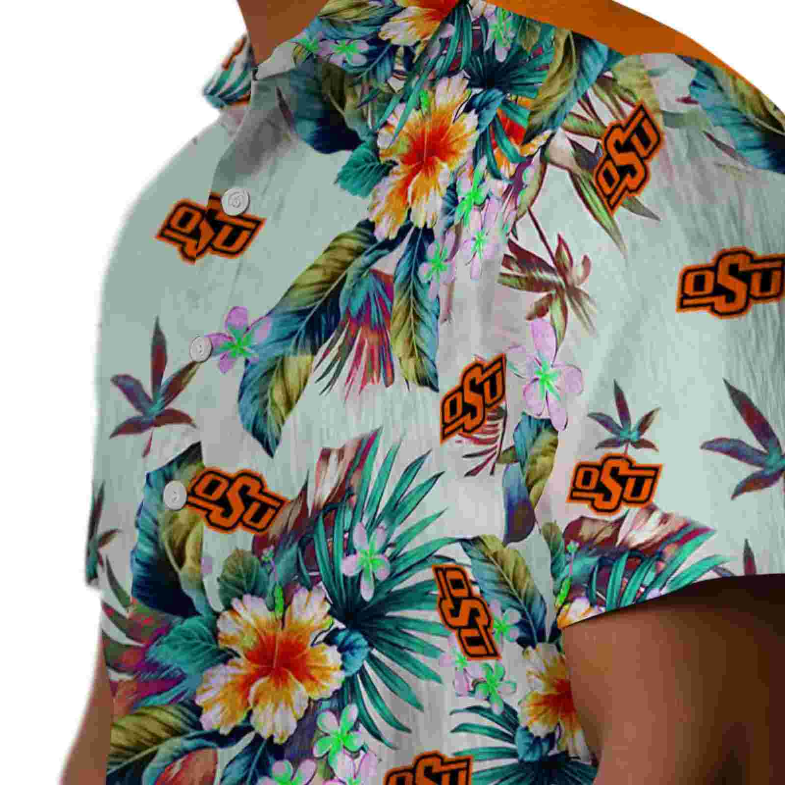 oklahoma state cowboys tropical foliage green hawaiian shirt trendy