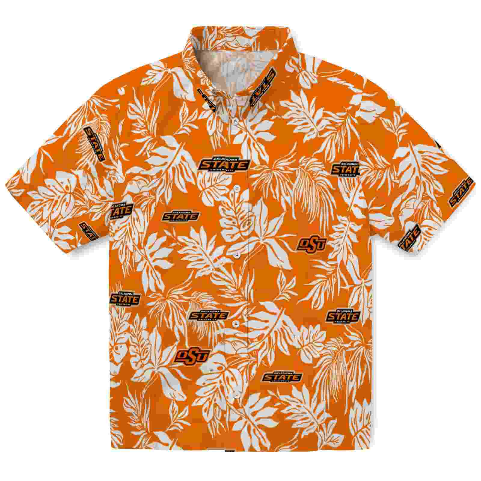 Oklahoma State Cowboys Tropical Leaf Orange White Hawaiian Shirt