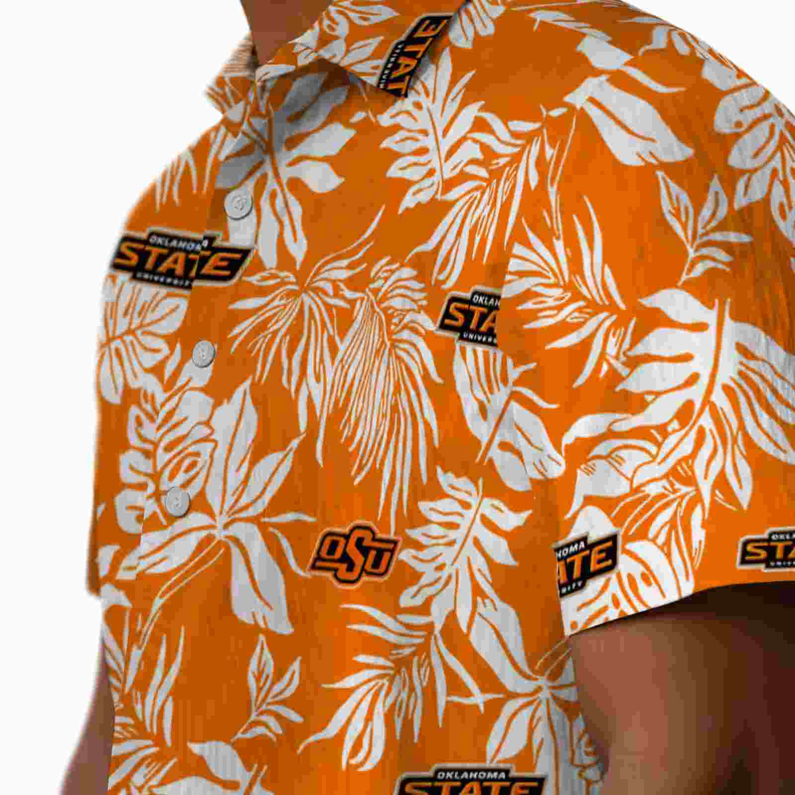 oklahoma state cowboys tropical leaf orange white hawaiian shirt trendy