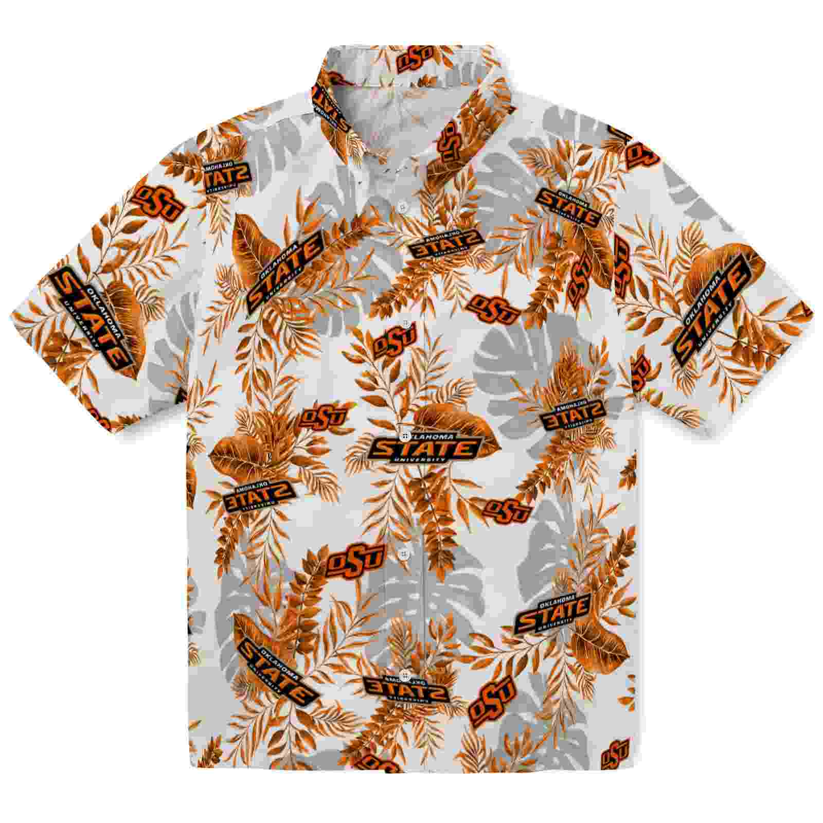 Oklahoma State Cowboys Tropical Leaves Orange White Hawaiian Shirt