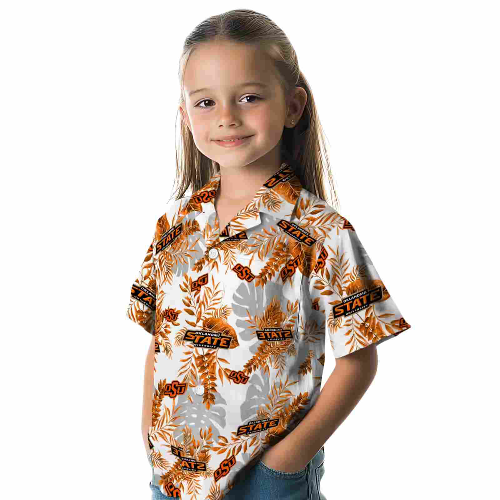 oklahoma state cowboys tropical leaves orange white hawaiian shirt premium grade