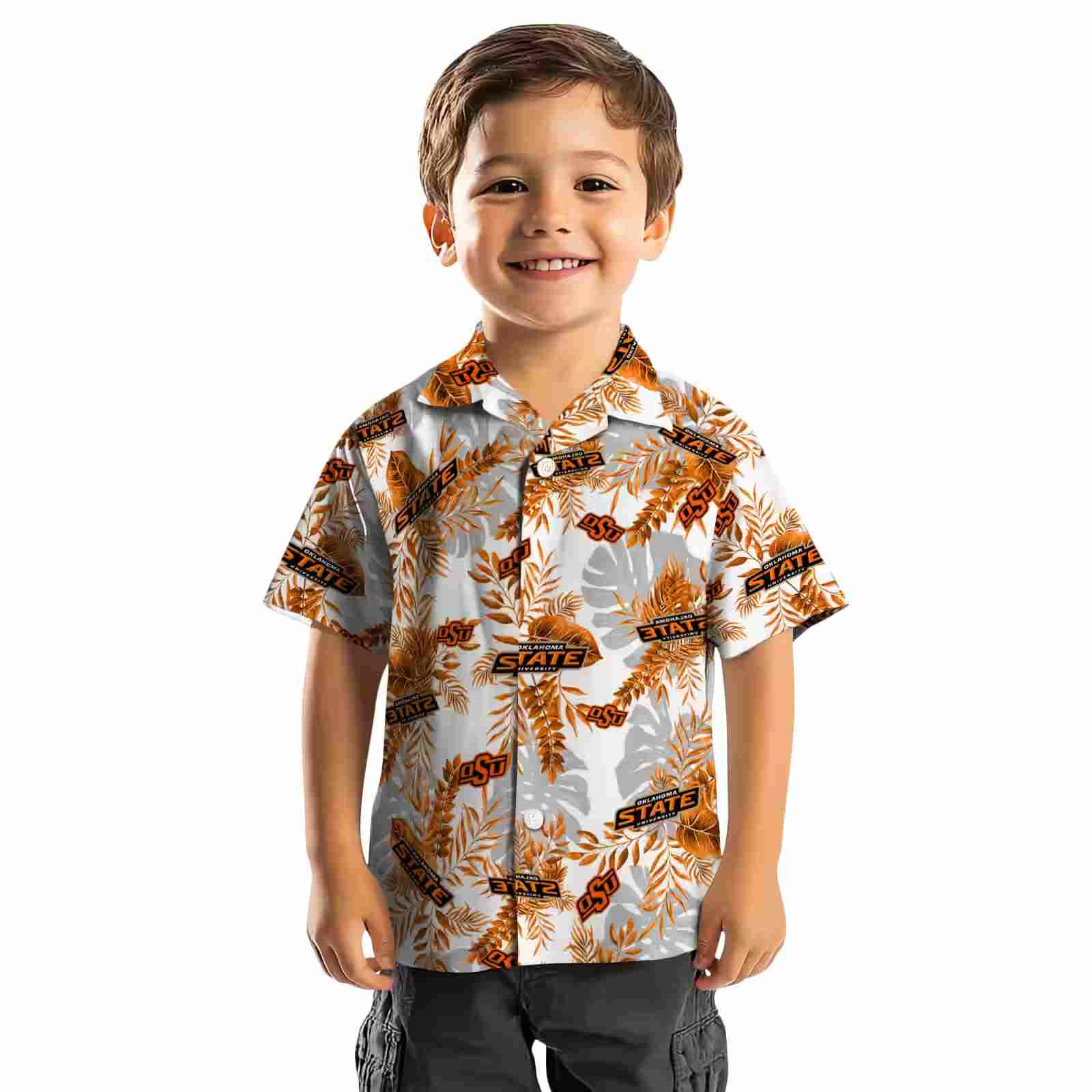 oklahoma state cowboys tropical leaves orange white hawaiian shirt top rated