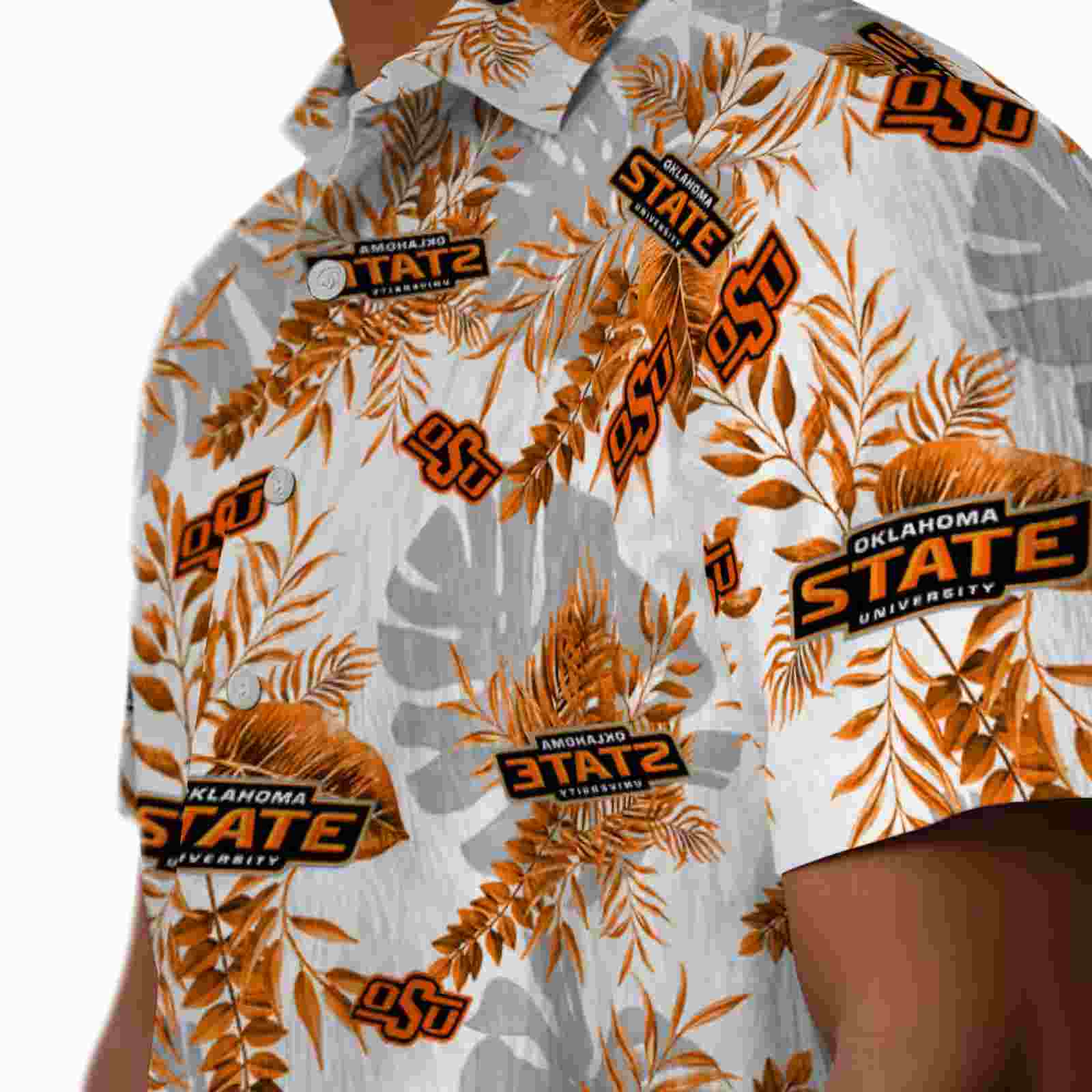 oklahoma state cowboys tropical leaves orange white hawaiian shirt trendy