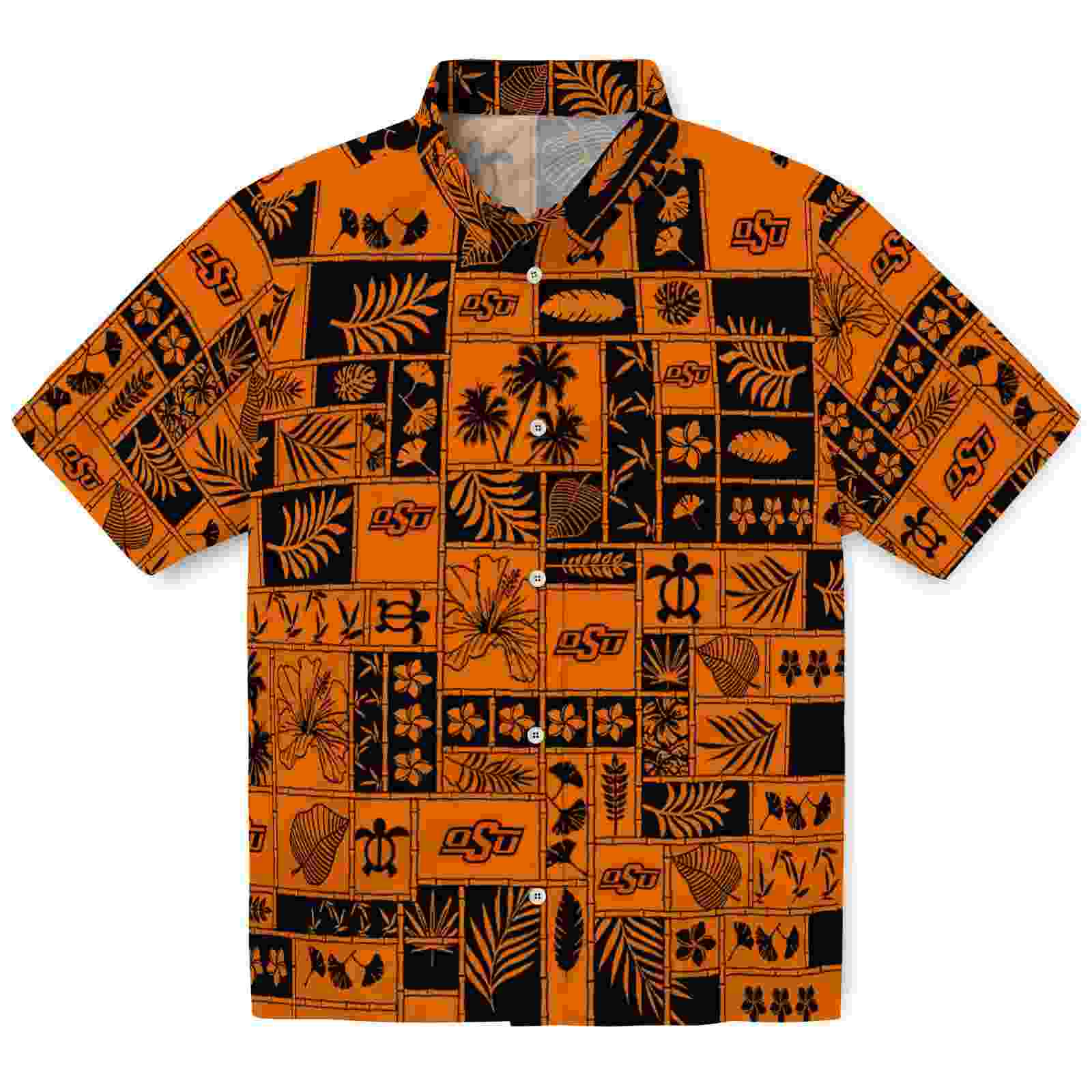 Oklahoma State Cowboys Tropical Patchwork Orange Black Hawaiian Shirt