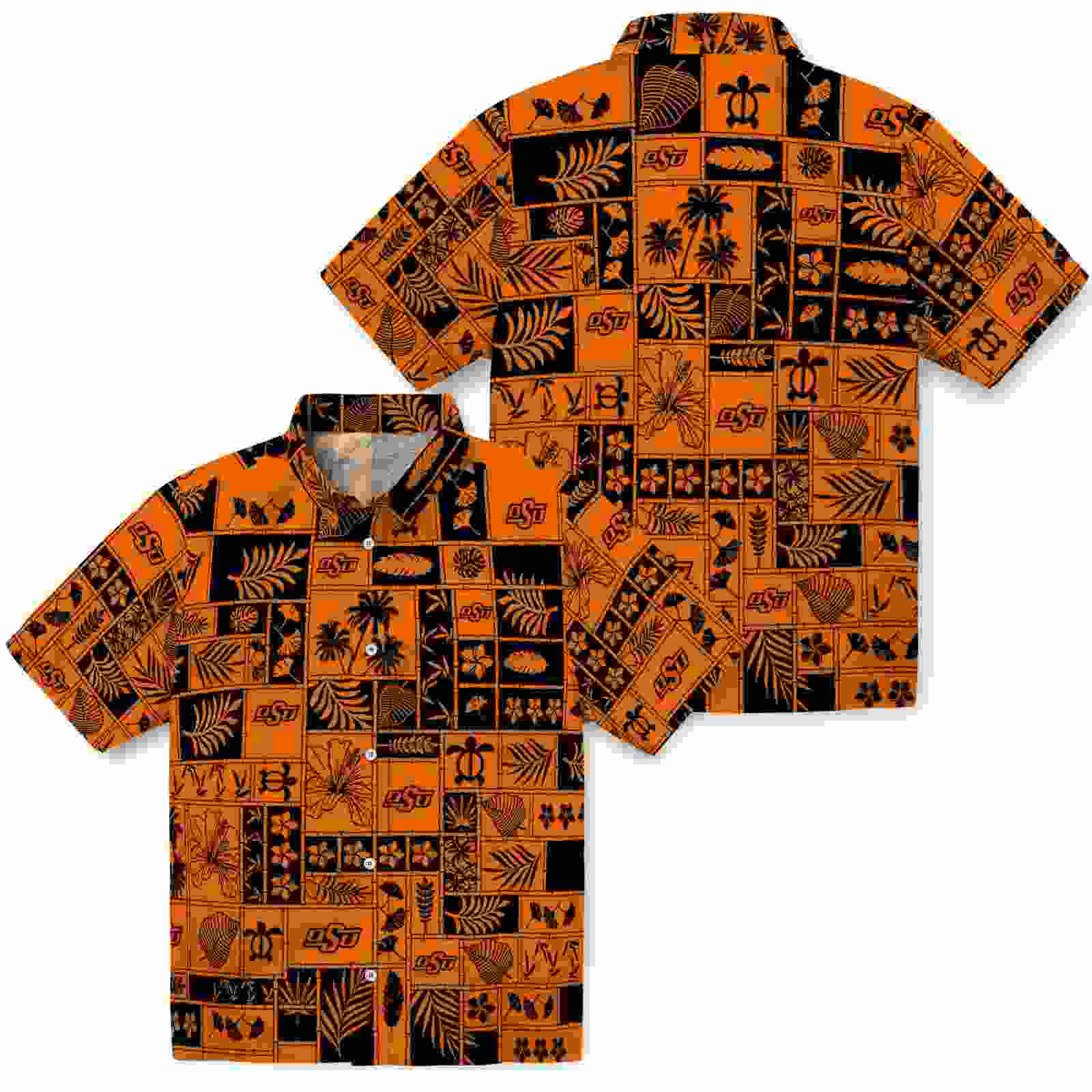 oklahoma state cowboys tropical patchwork orange black hawaiian shirt high quality