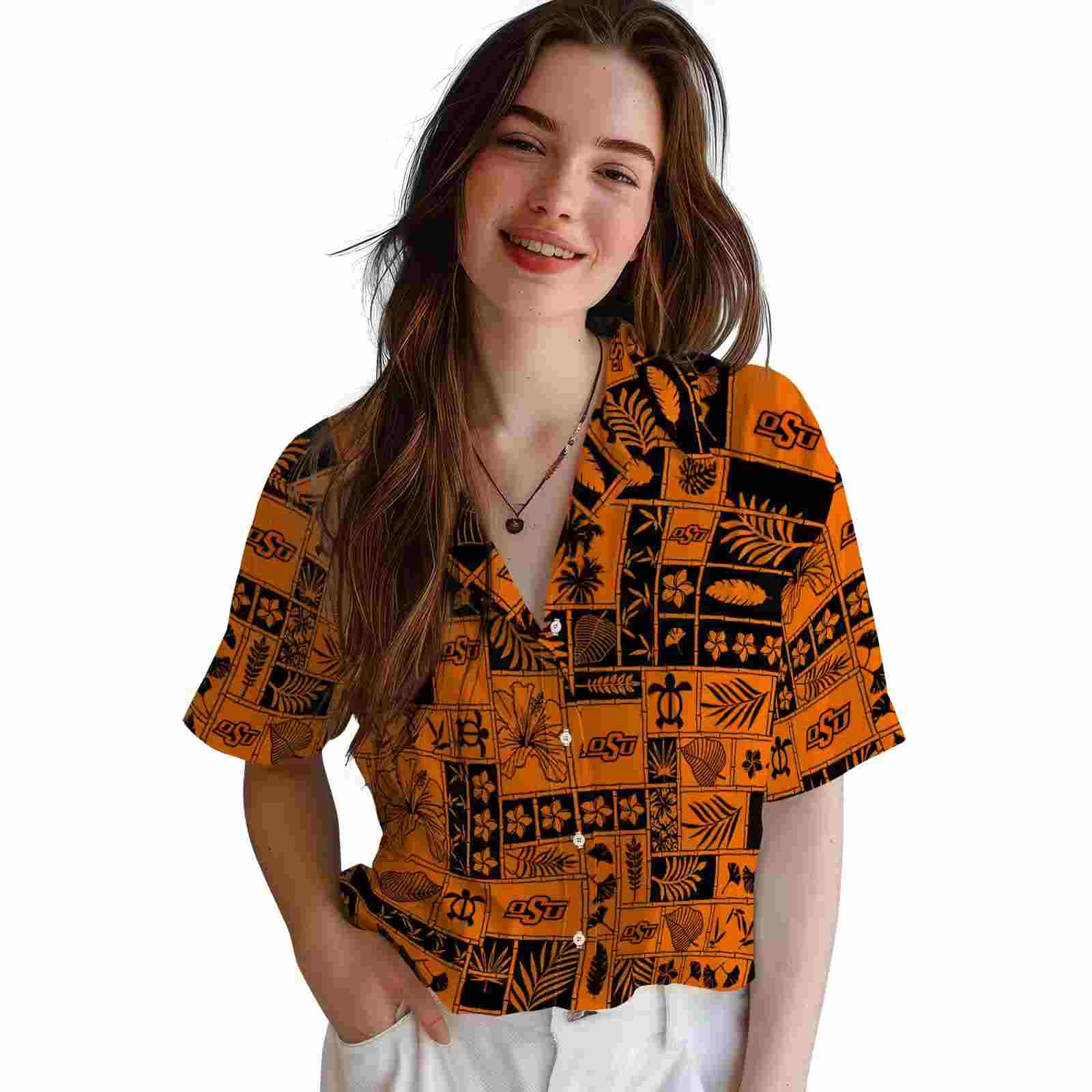 oklahoma state cowboys tropical patchwork orange black hawaiian shirt latest model