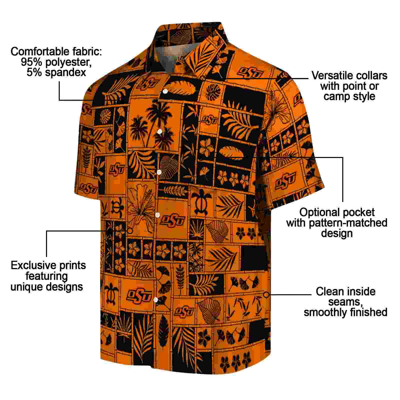 oklahoma state cowboys tropical patchwork orange black hawaiian shirt new arrival