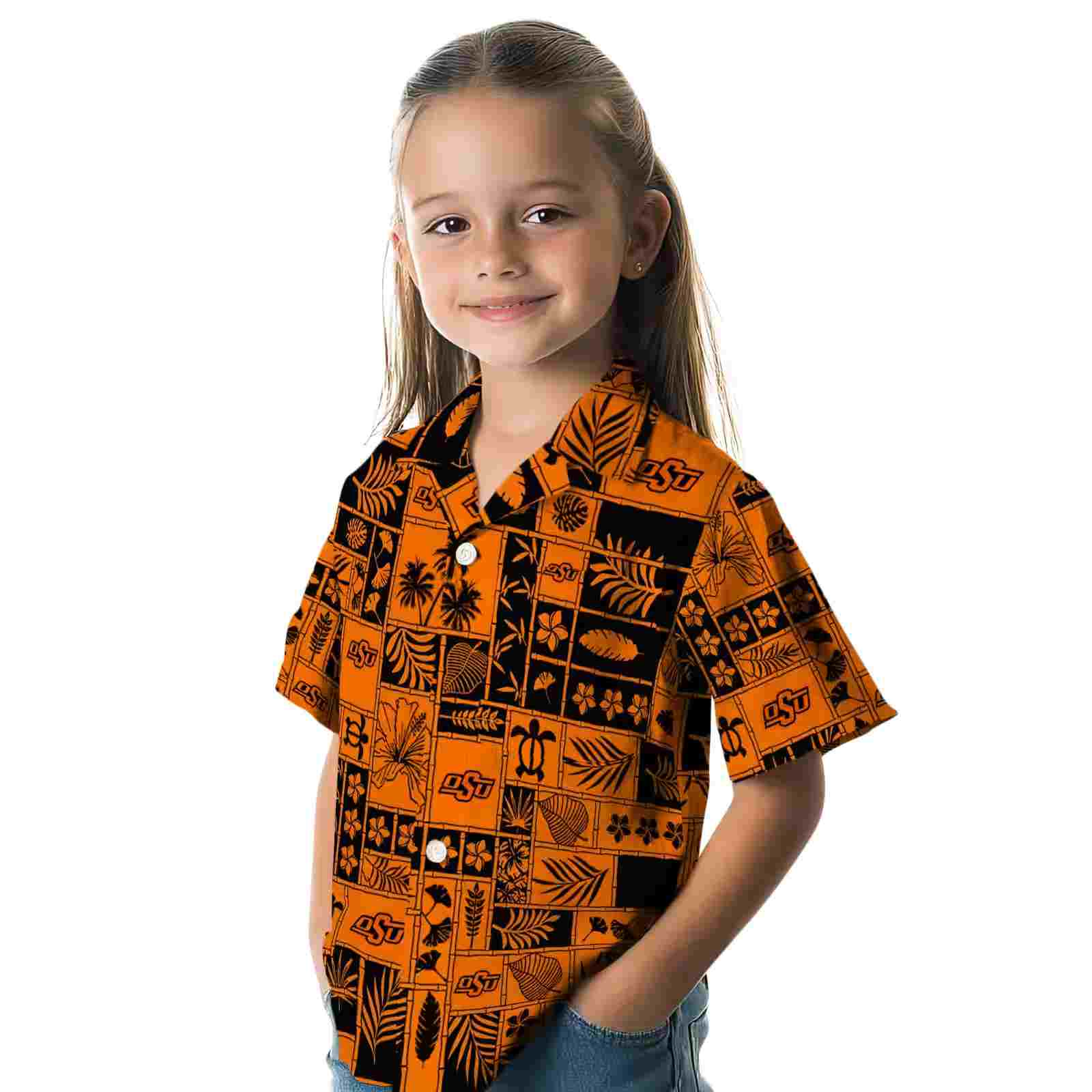 oklahoma state cowboys tropical patchwork orange black hawaiian shirt premium grade