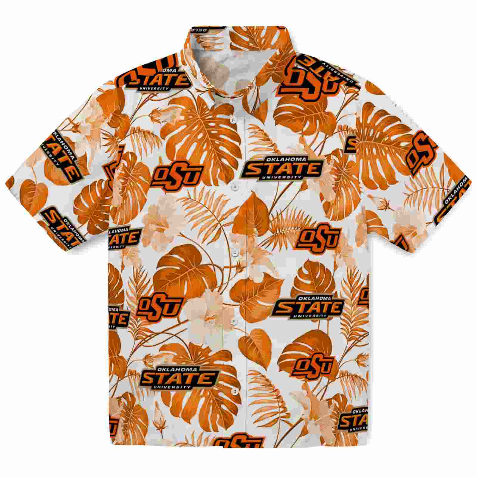 Oklahoma State Cowboys Tropical Plants Orange White Hawaiian Shirt