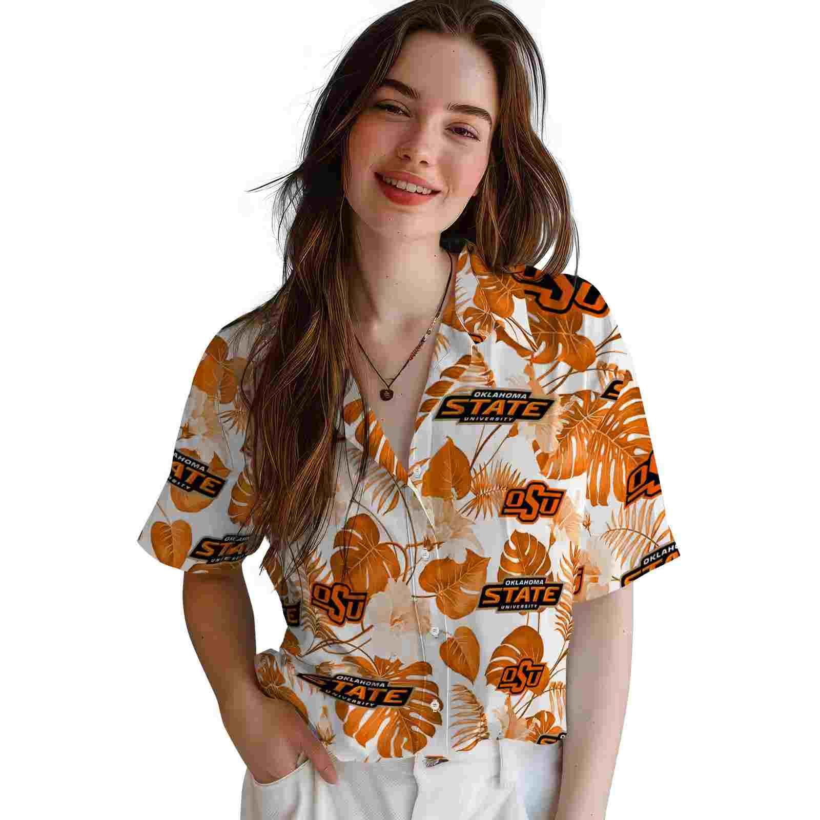 oklahoma state cowboys tropical plants orange white hawaiian shirt latest model