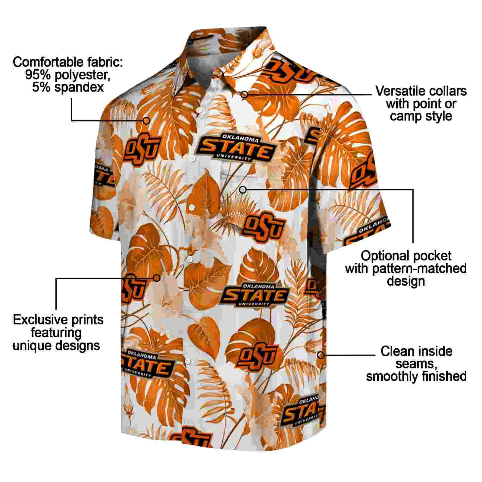 oklahoma state cowboys tropical plants orange white hawaiian shirt new arrival