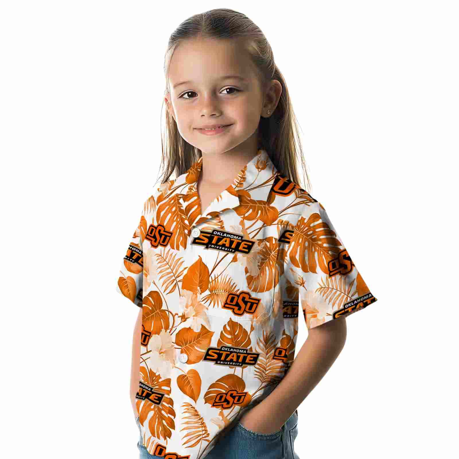 oklahoma state cowboys tropical plants orange white hawaiian shirt premium grade