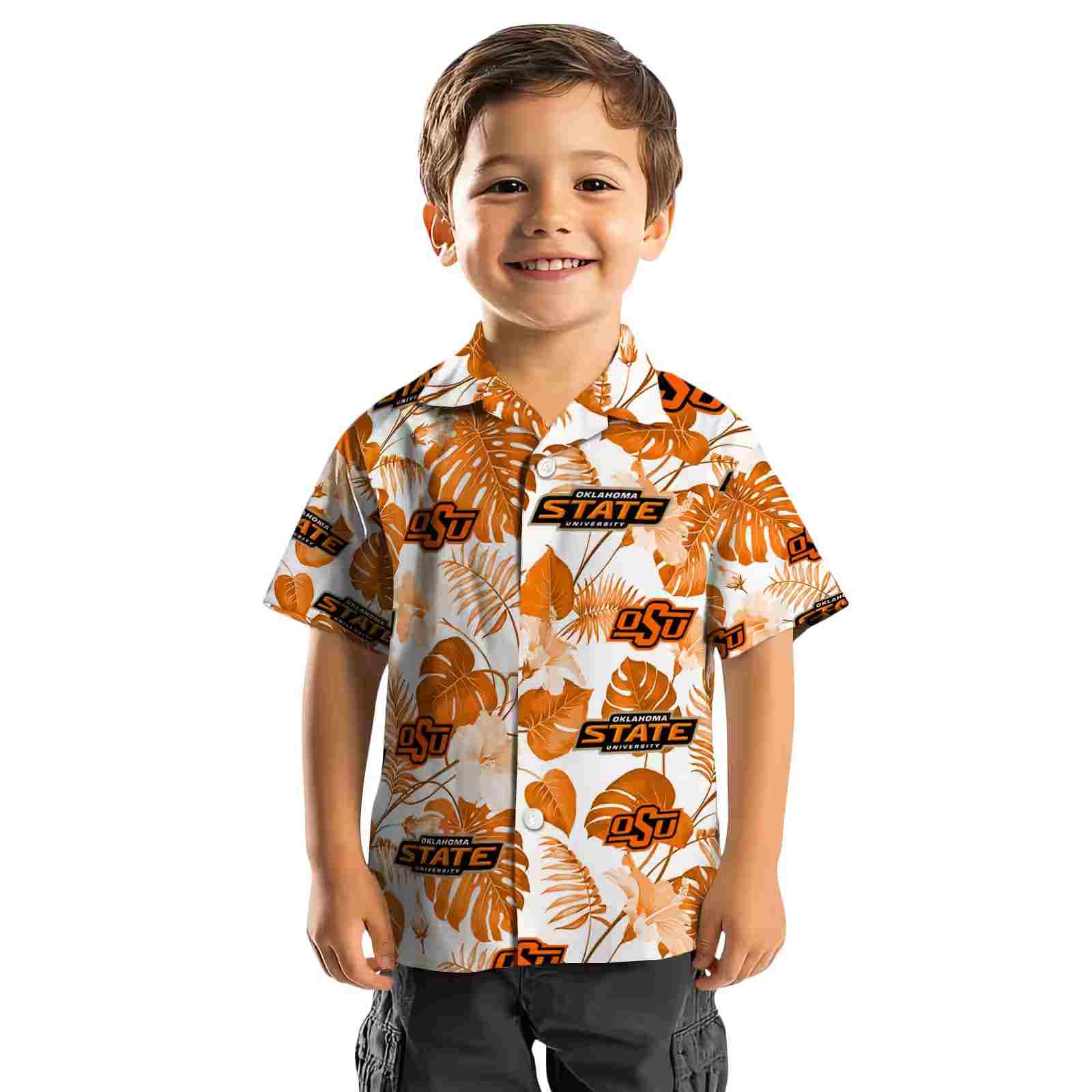 oklahoma state cowboys tropical plants orange white hawaiian shirt top rated