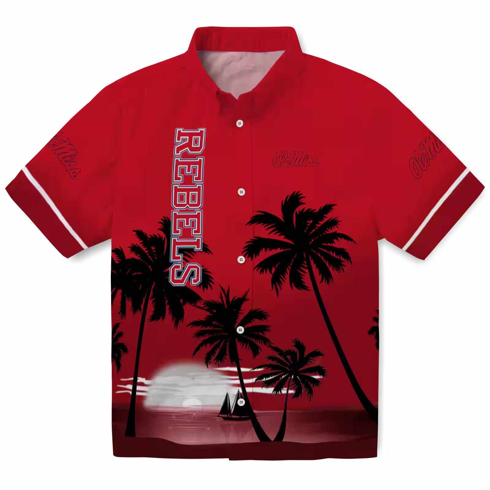 Ole Miss Rebels Beach Sunset Red Black Hawaiian Shirt