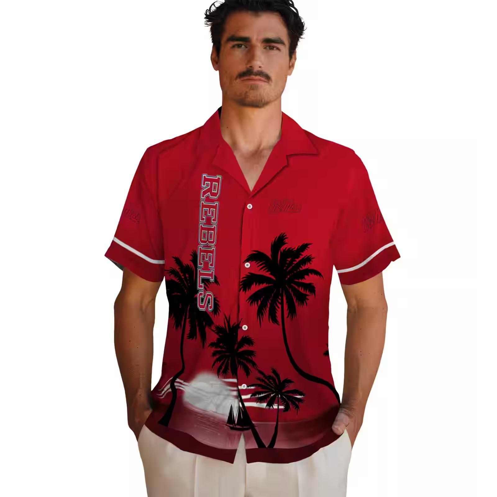 ole miss rebels beach sunset red black hawaiian shirt fashion forward