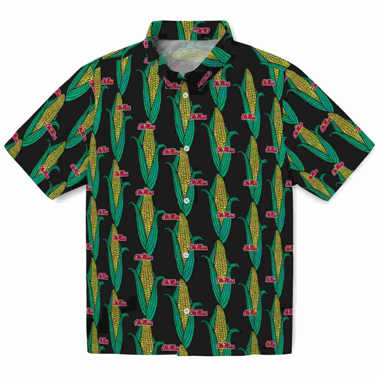 Ole Miss Rebels Corn Motifs Black Green Hawaiian Shirt