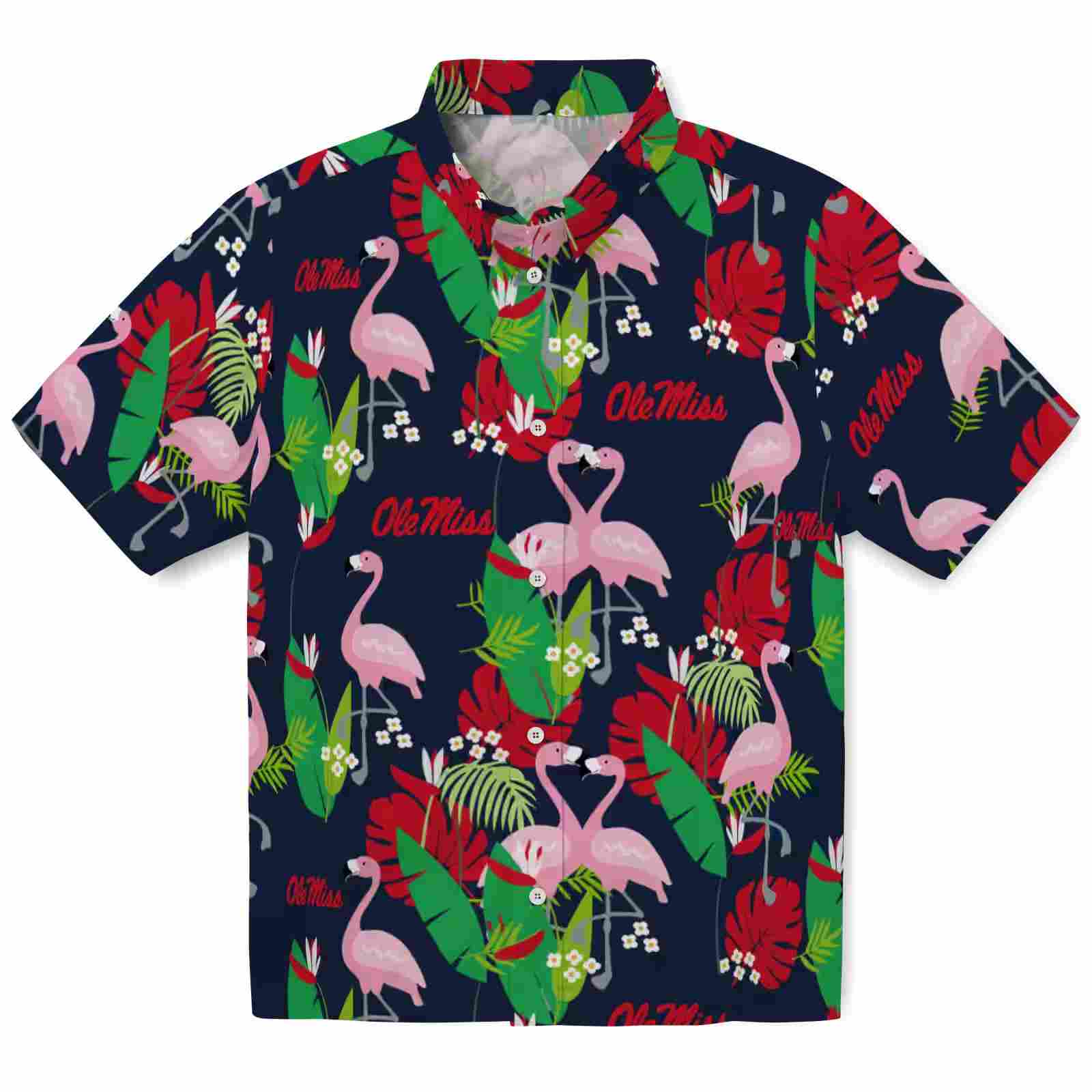 Ole Miss Rebels Flamingo Foliage Red Green Hawaiian Shirt