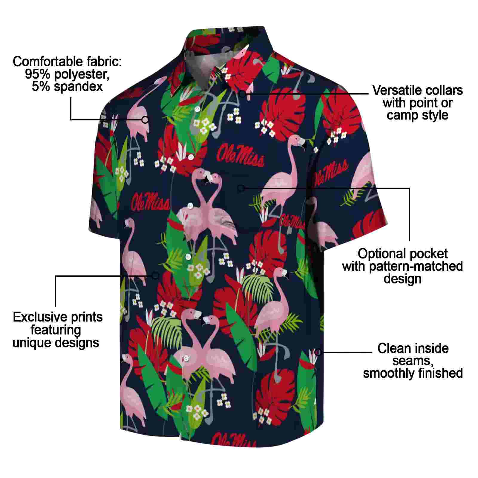 ole miss rebels flamingo foliage red green hawaiian shirt new arrival