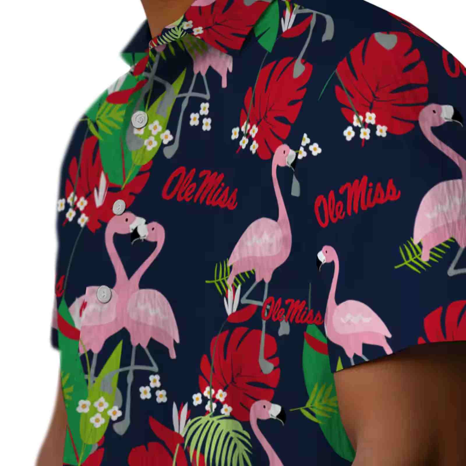 ole miss rebels flamingo foliage red green hawaiian shirt trendy