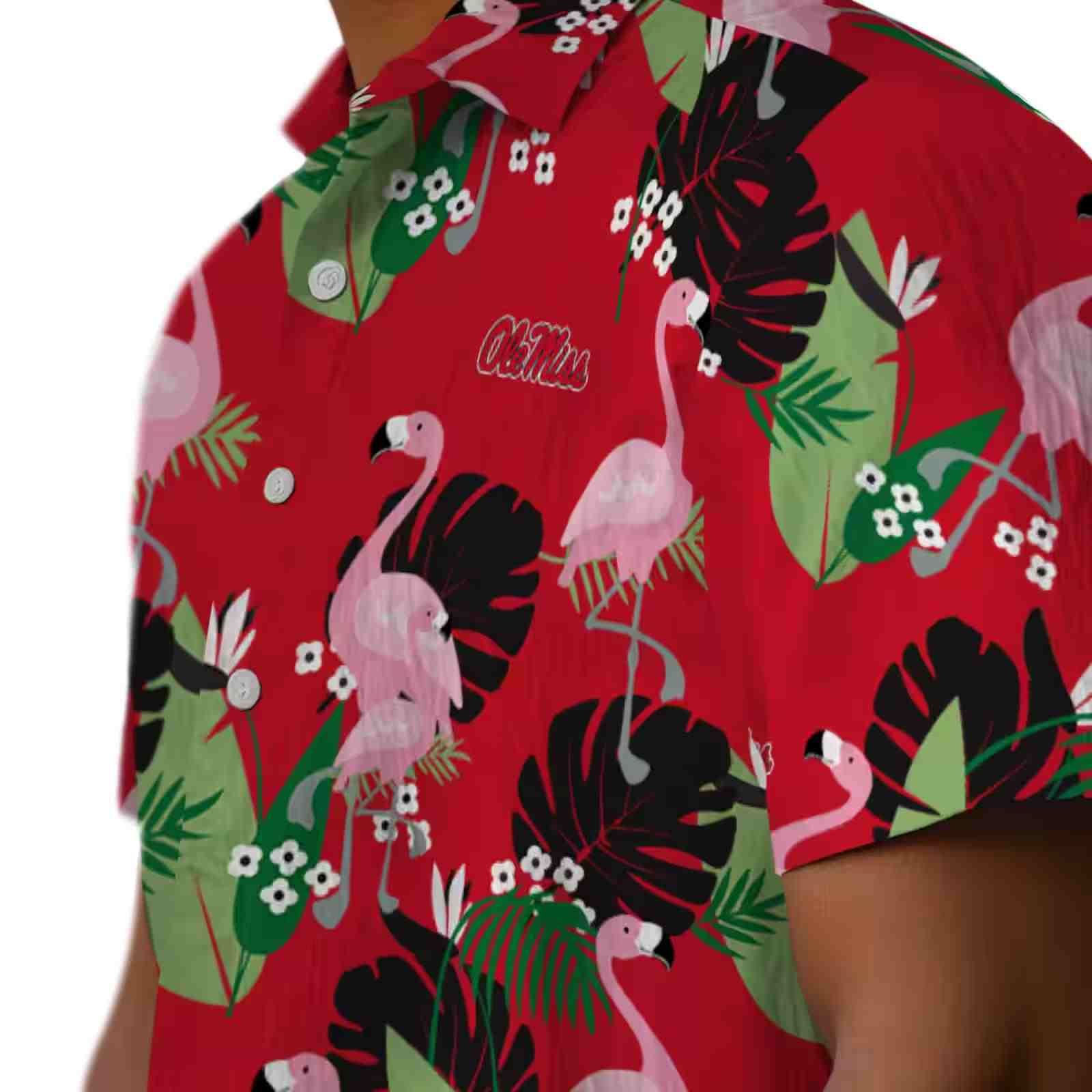 ole miss rebels flamingo leaf motif red hawaiian shirt trendy