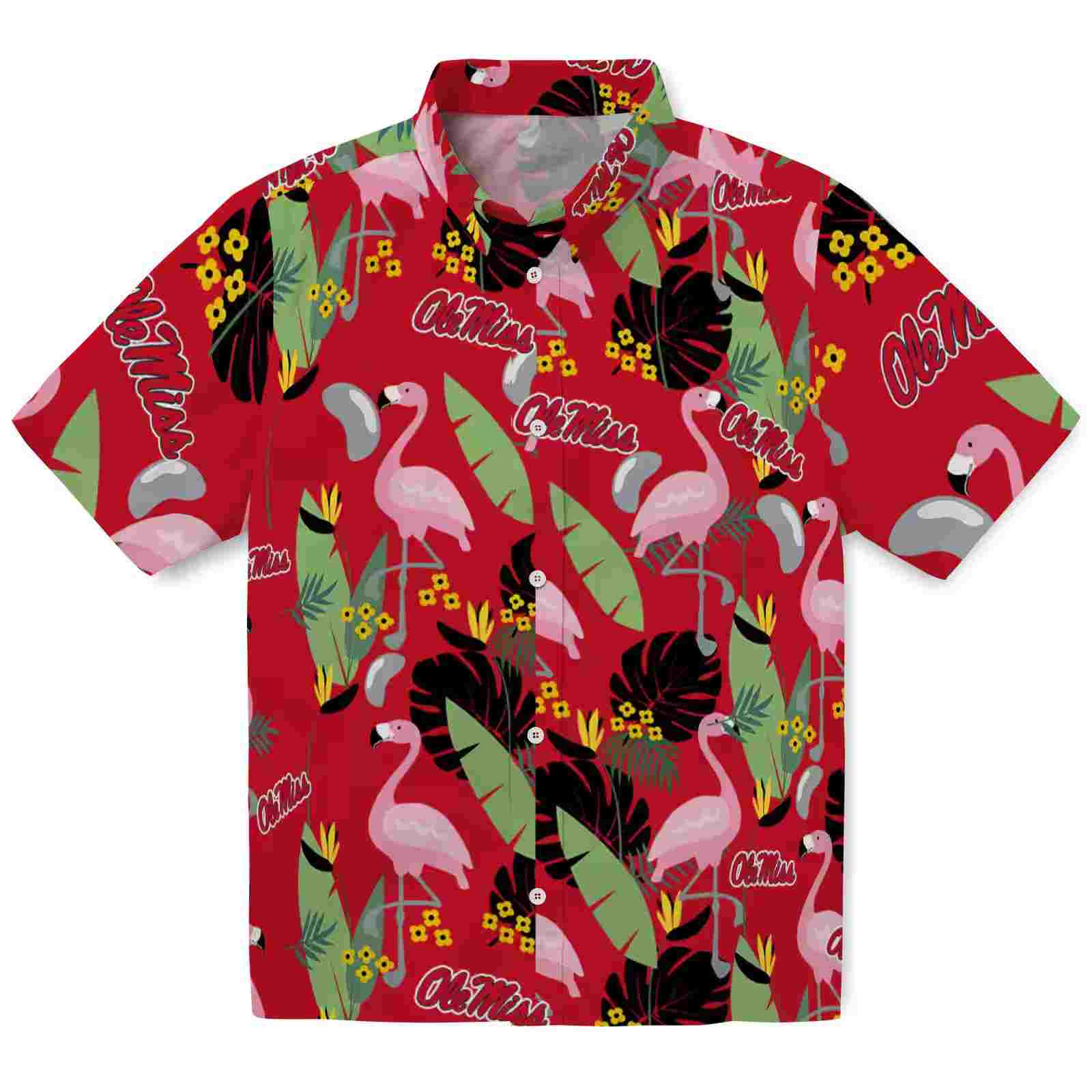 Ole Miss Rebels Flamingo Leaves Red Hawaiian Shirt