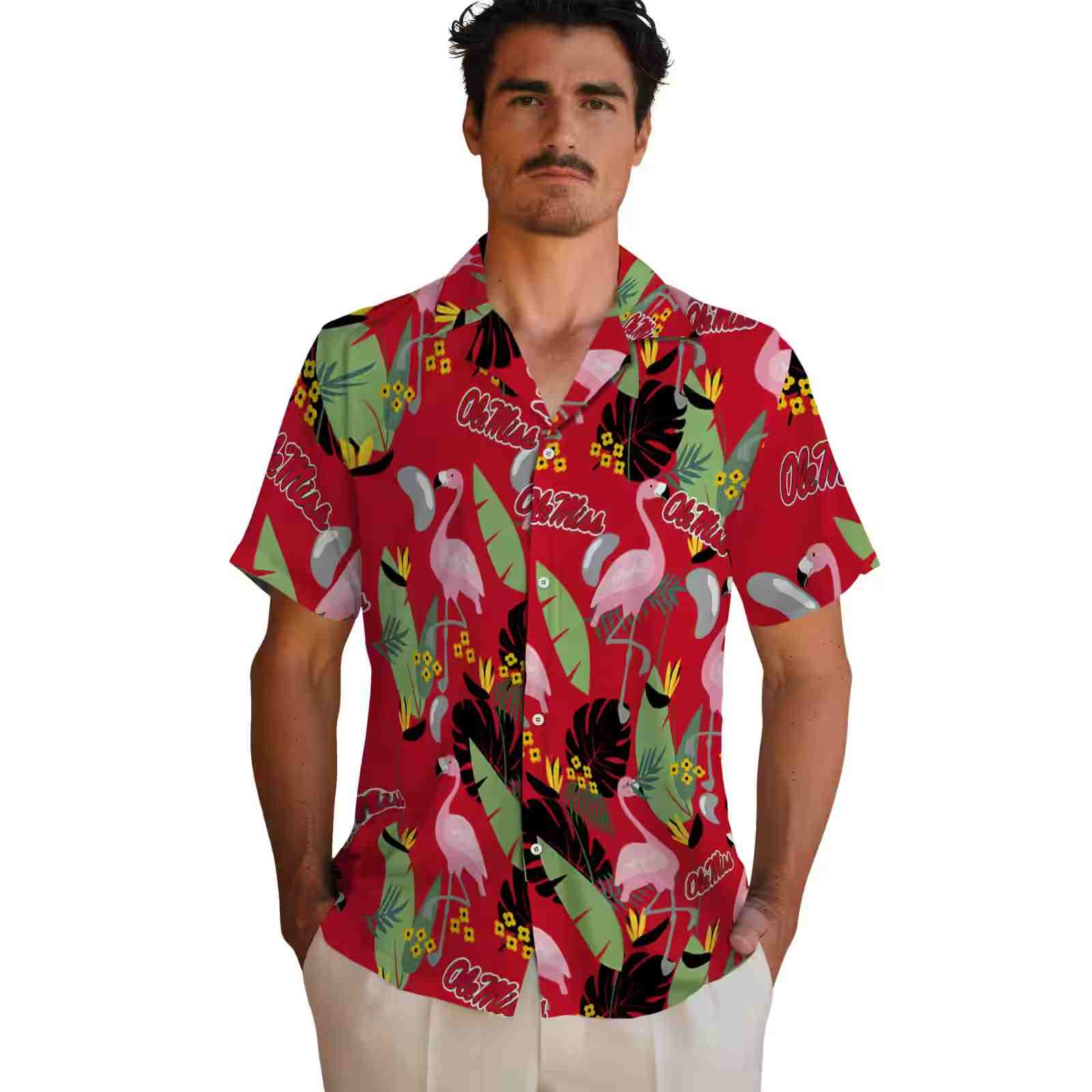 ole miss rebels flamingo leaves red hawaiian shirt fashion forward