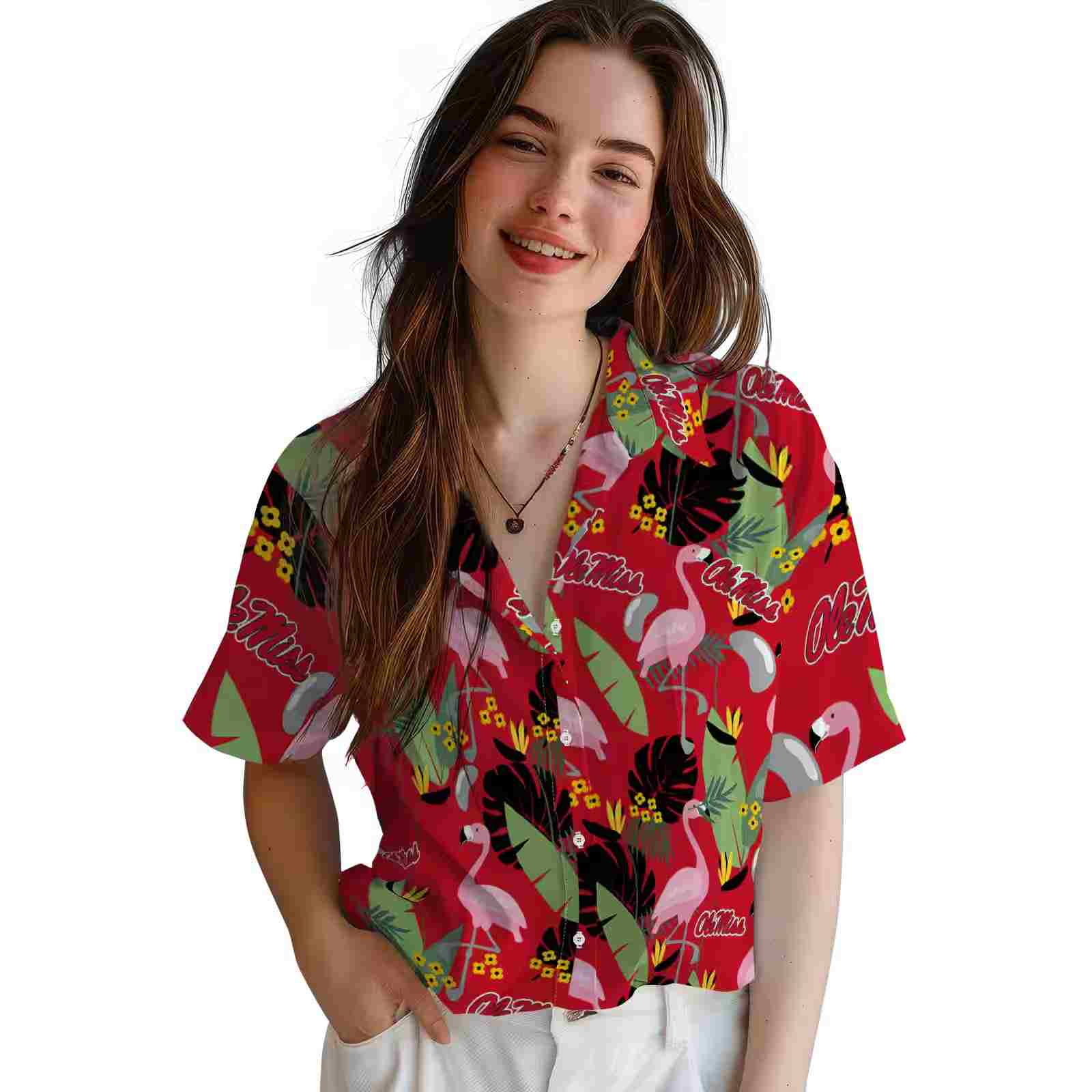 ole miss rebels flamingo leaves red hawaiian shirt latest model